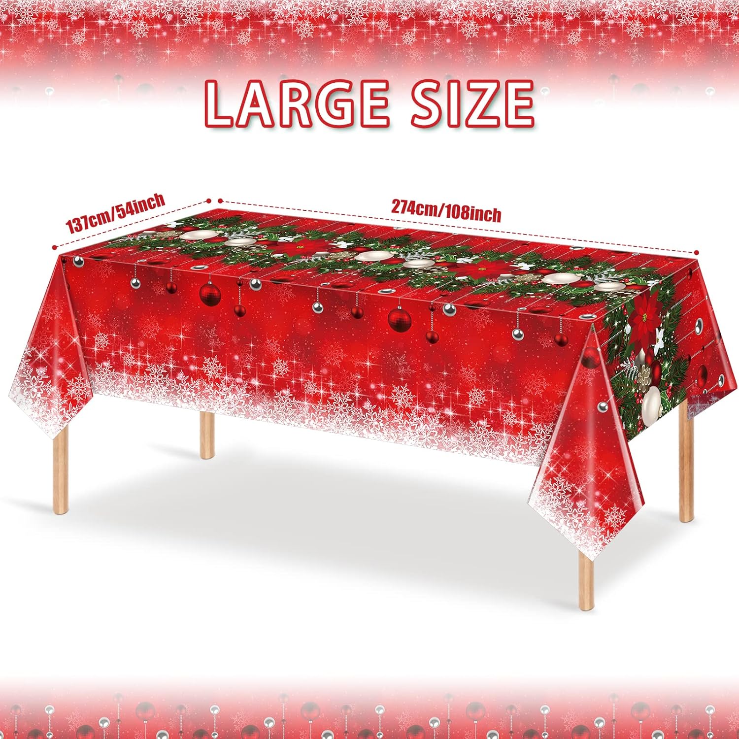 1 mantel rectangular de plástico con diseño de árbol de Navidad, diseño de copos de nieve para Navidad, Año Nuevo, suministros de decoración de