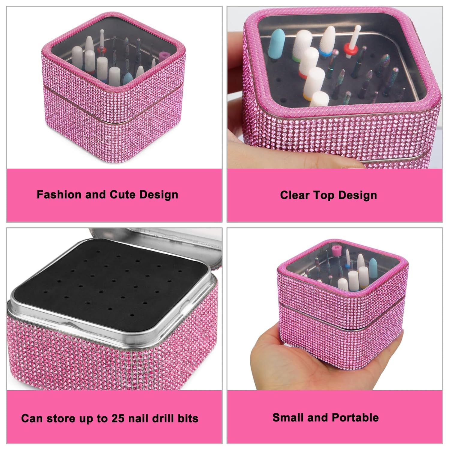 Juego de 19 brocas de uñas con caja de almacenamiento, brocas de carburo de diamante de cerámica de tungsteno de 332 pulgadas para uñas acrílicas,