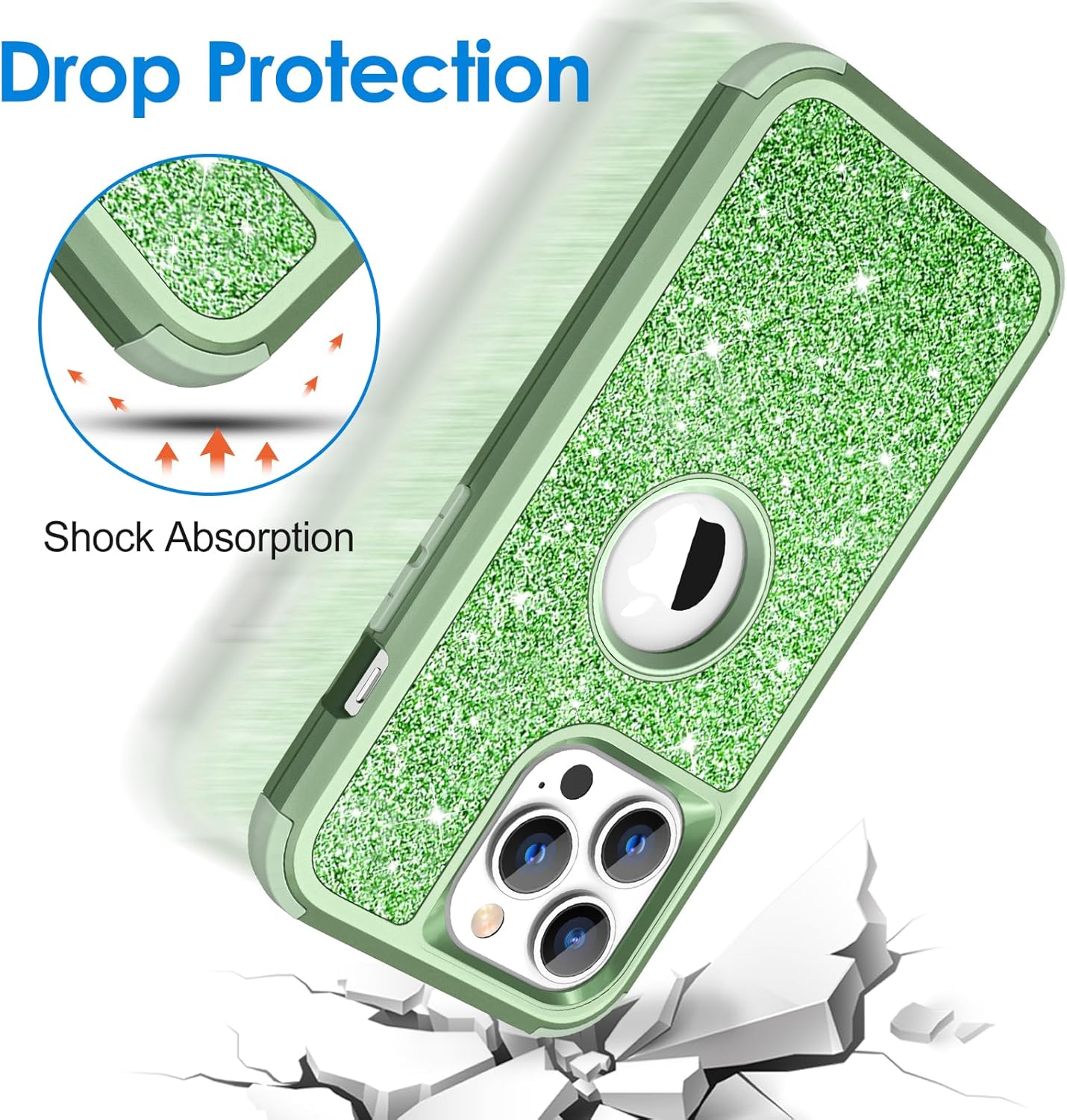 Hython Funda para iPhone 13 Pro Max con purpurina, bonita funda brillante brillante, resistente 3 en 1, híbrida de policarbonato duro suave de