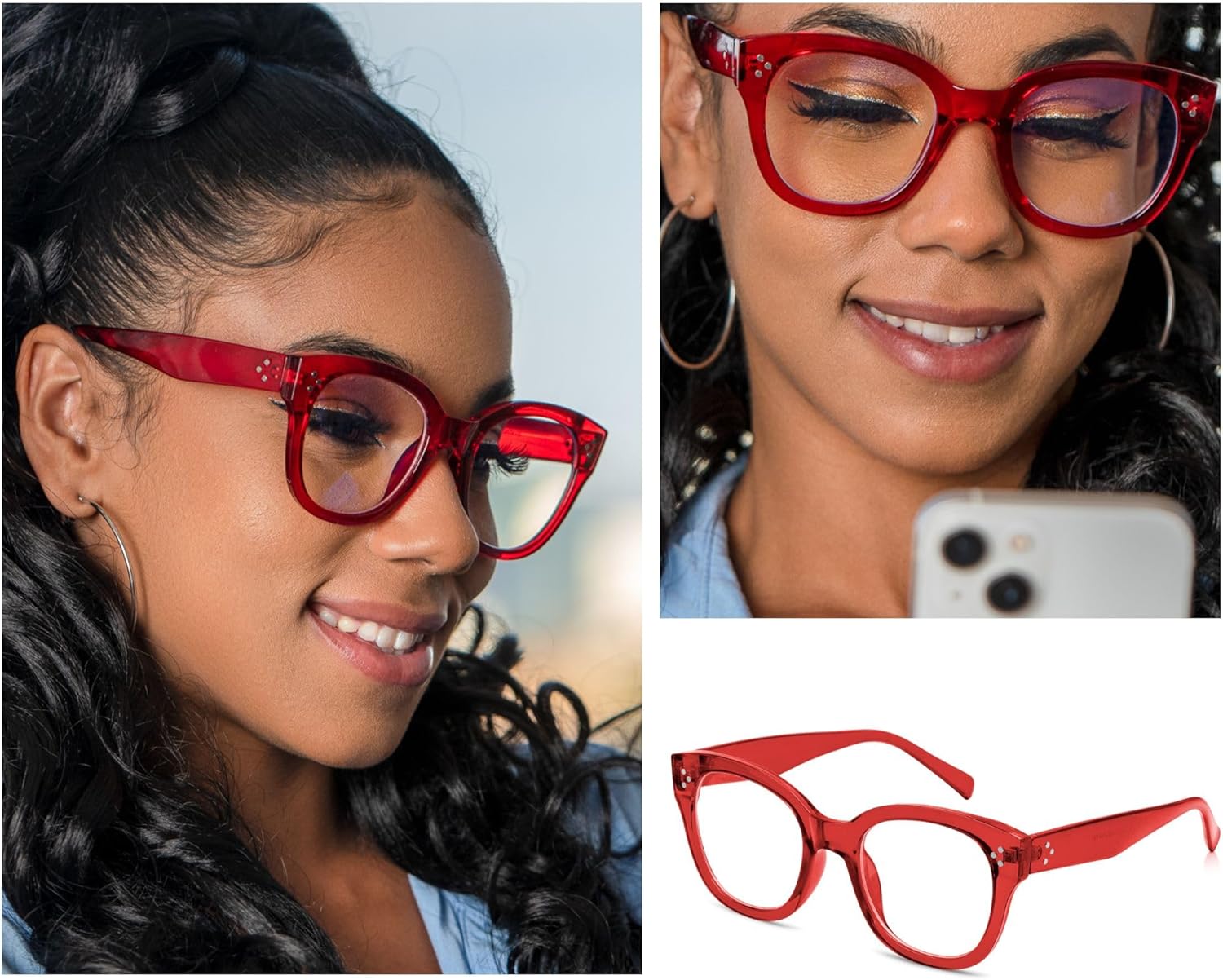 Lentes de luz azul de gran tamaño con marco atrevido para mujer, marcos de anteojos redondos para computadora para mujer
