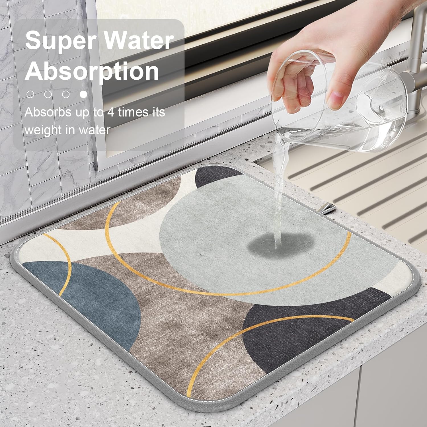 Tapete de secado de platos, tapete de secado de microfibra de estilo mármol de 16 x 18 pulgadas para encimera de cocina, almohadilla absorbente para