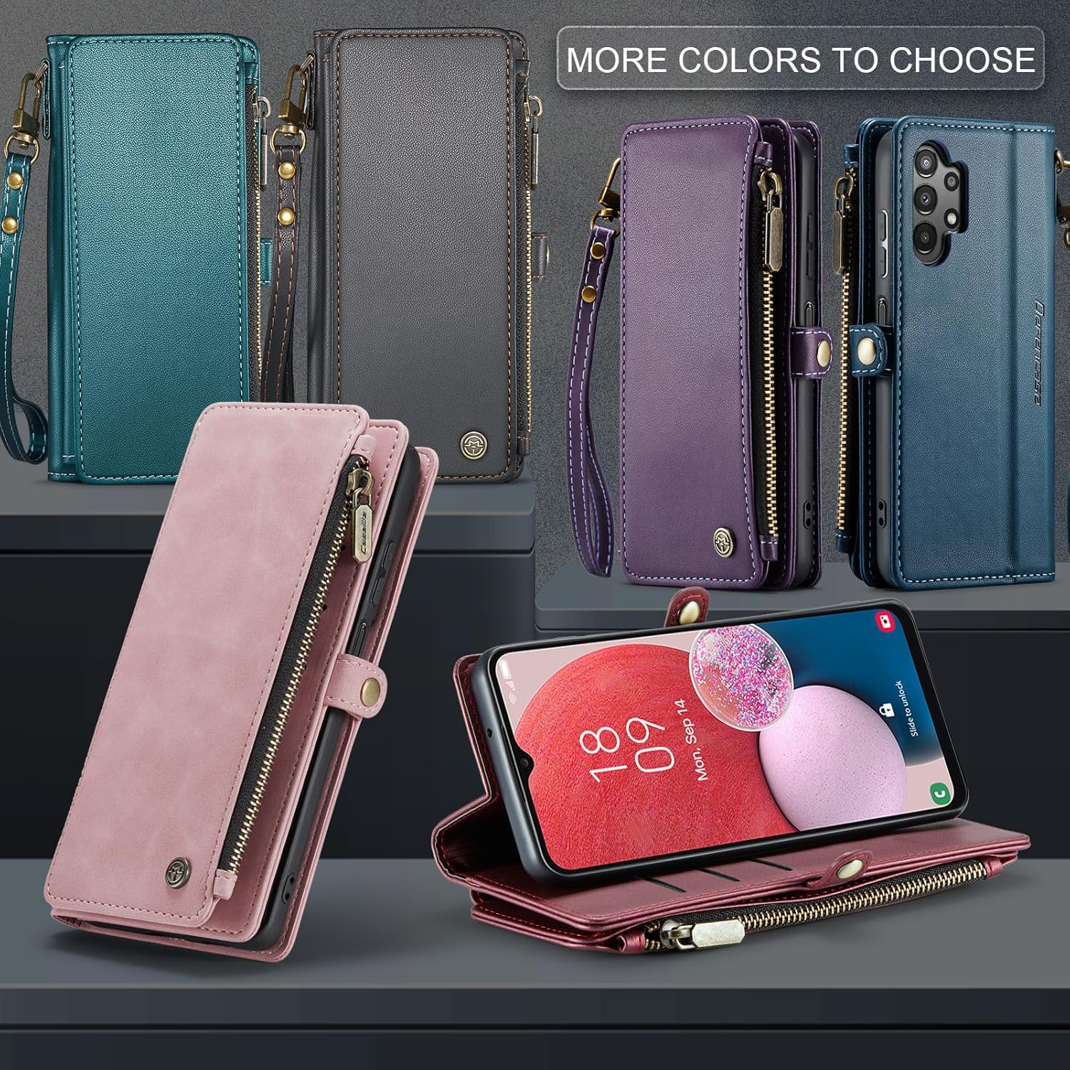 Defencase Funda para Galaxy A32 5G, bloqueo RFID para Samsung Galaxy A32 5G, cartera para mujeres y hombres con tarjetero, cierre magnético, funda