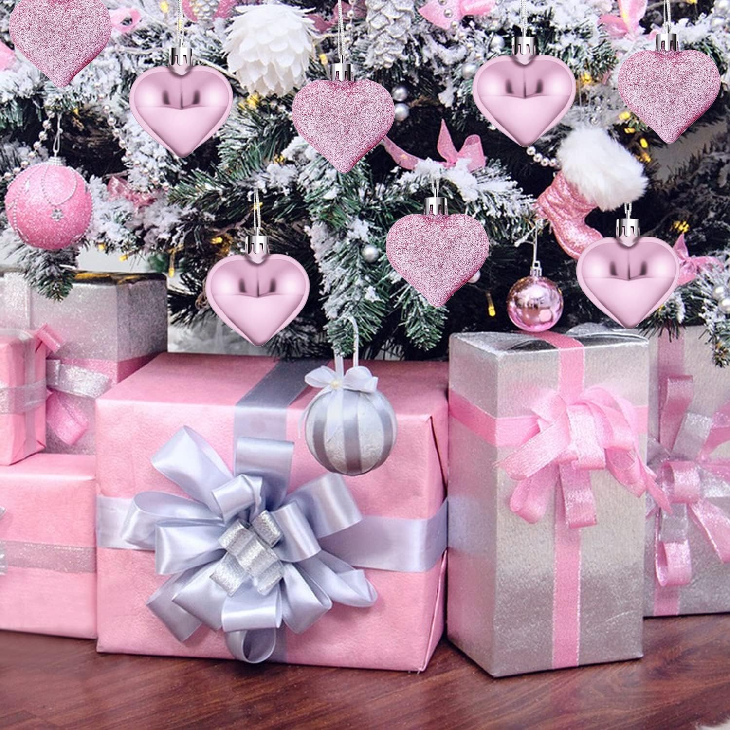 24 adornos colgantes de corazón para el día de San Valentín, adornos románticos en forma de corazón, decoración de corazón de plástico para