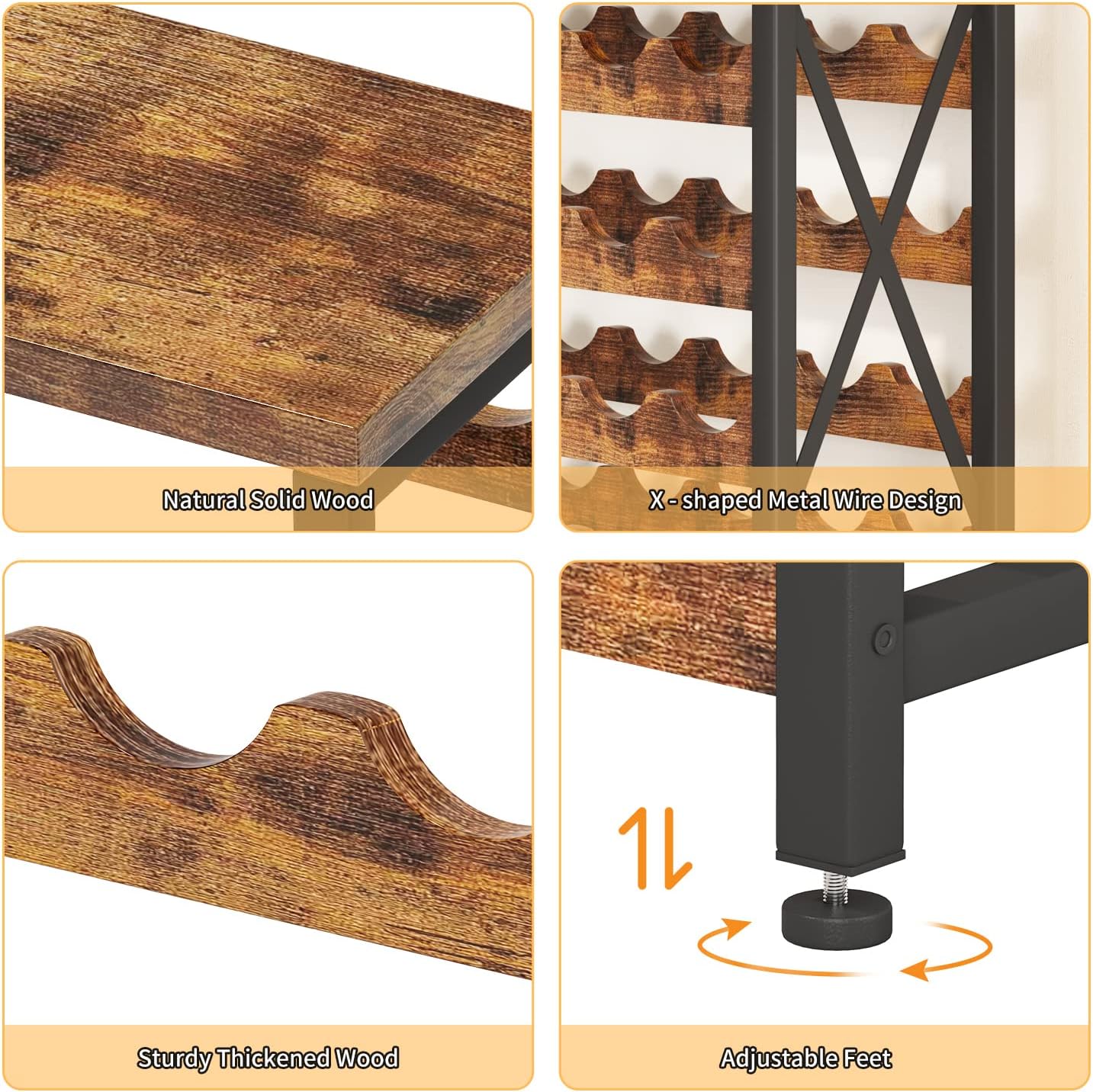 Homeiju Estante de vino independiente para 56 botellas, estante de almacenamiento de madera para vino, estante apilable para botellas de vino con