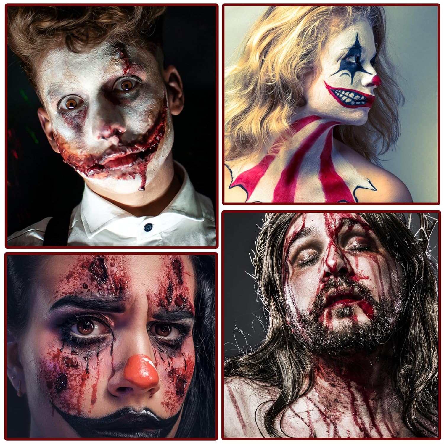 Kit de maquillaje de vampiro zombi de efectos especiales de Halloween, gel de sangre falsa + kit de maquillaje de pintura corporal de 6 colores +