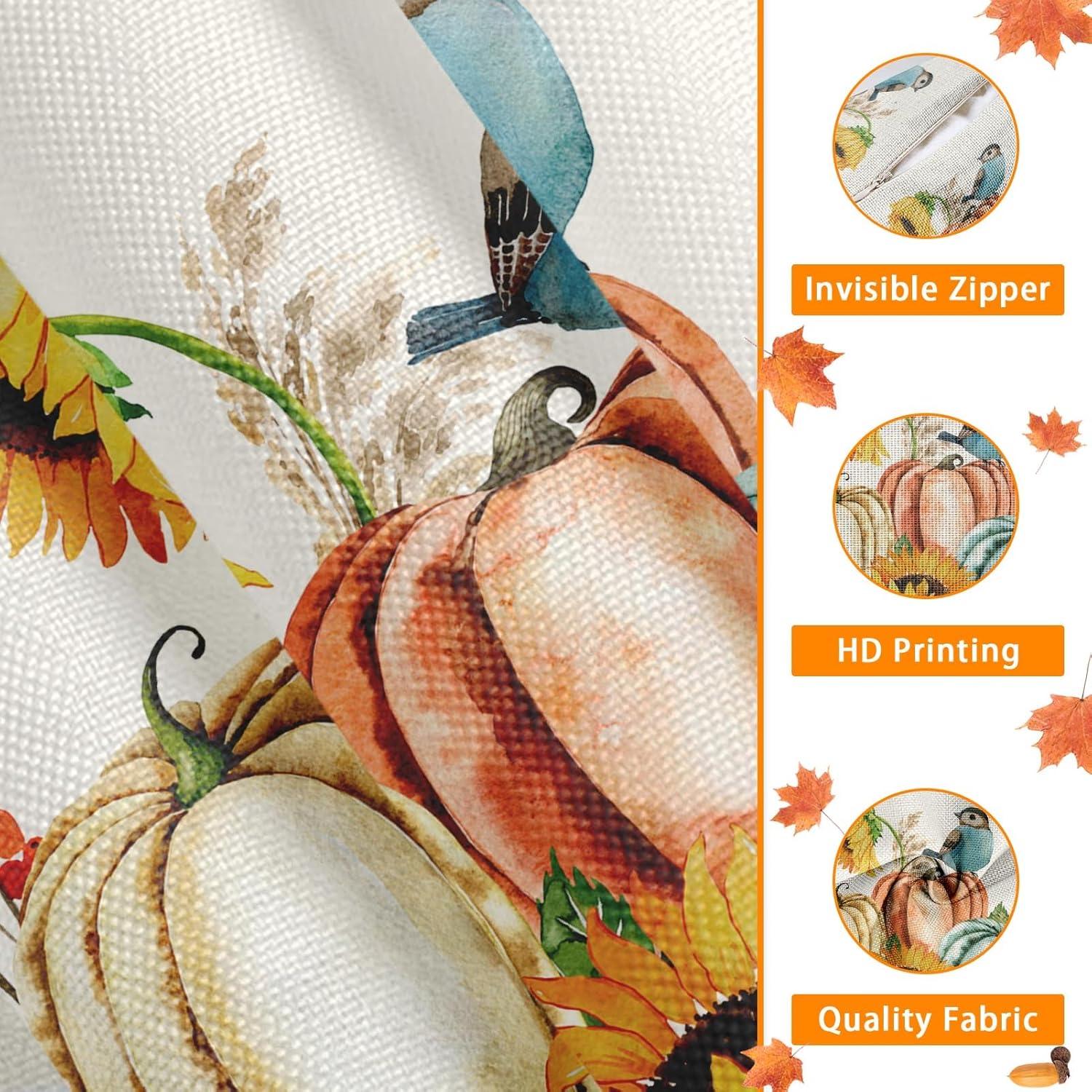 Fundas de almohada otoñales de 18 x 18 pulgadas, diseño de calabaza, espantapájaros, granja, día de Acción de Gracias, decoración del hogar, juego