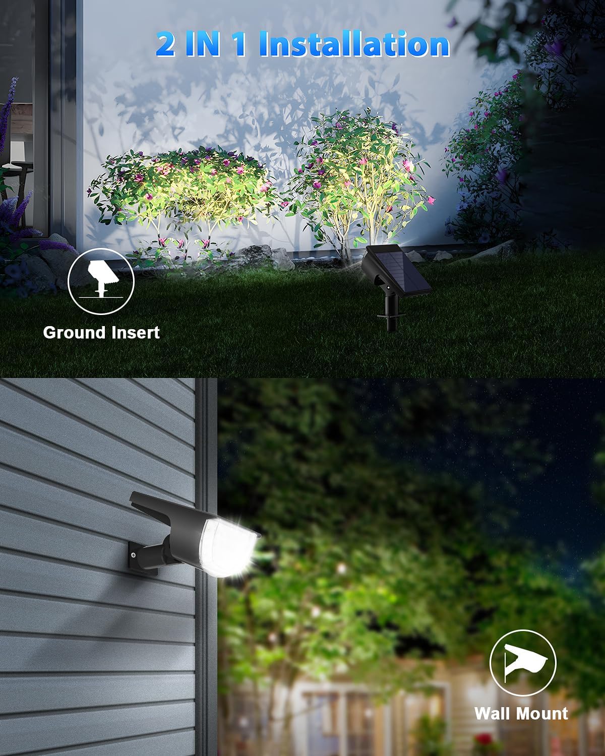 Luces solares para exteriores, impermeables, IP68, 37 LED, 3 modos de iluminación, focos solares para exteriores, focos solares de paisaje, luces