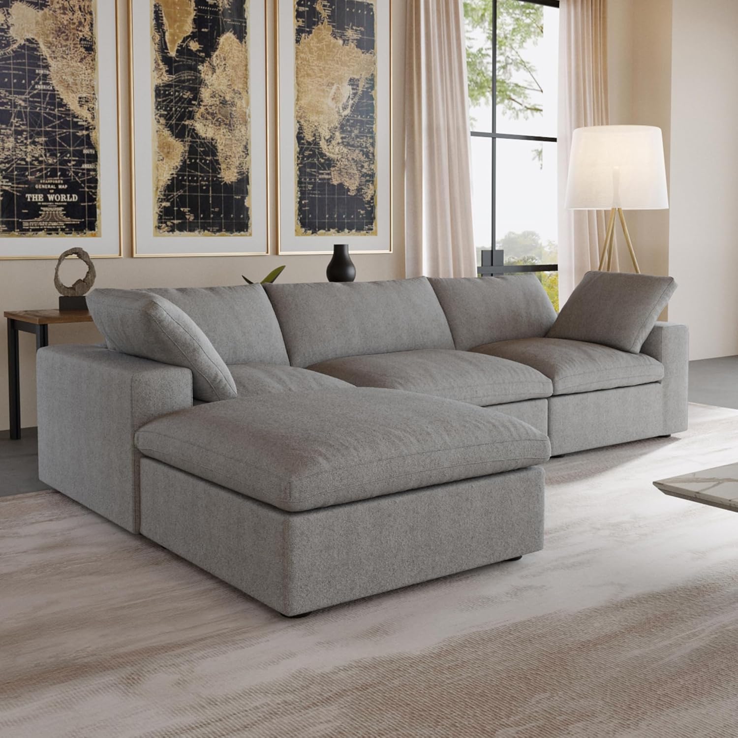 JACH Sofás de nube en forma de L para sala de estar, sofá convertible modular moderno, sofá suave y cómodo, cojín grueso, fundas de sofá extraíbles,