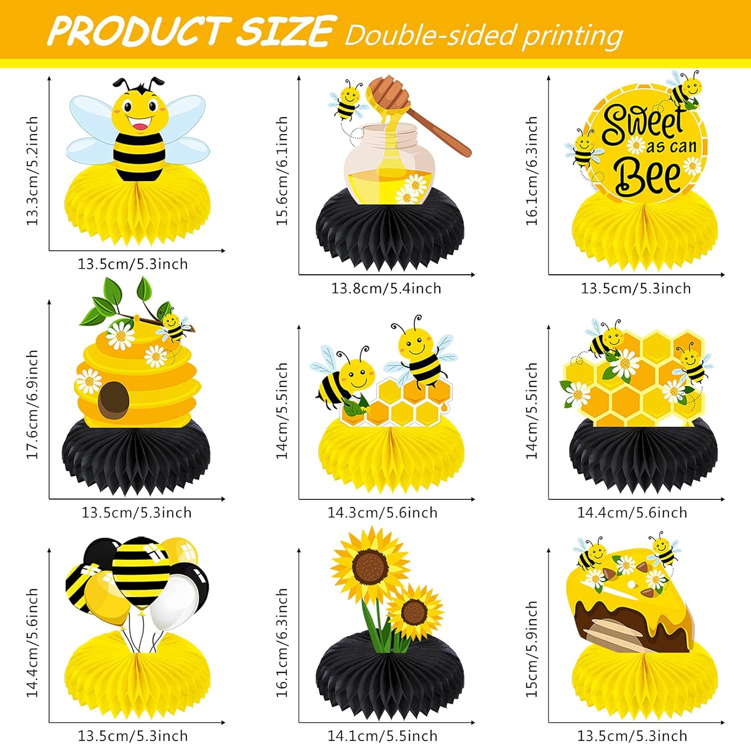 9 piezas de centro de mesa de abeja para bebé, centros de mesa de panal de abeja, centros de mesa para decoraciones temáticas del día de la abeja,