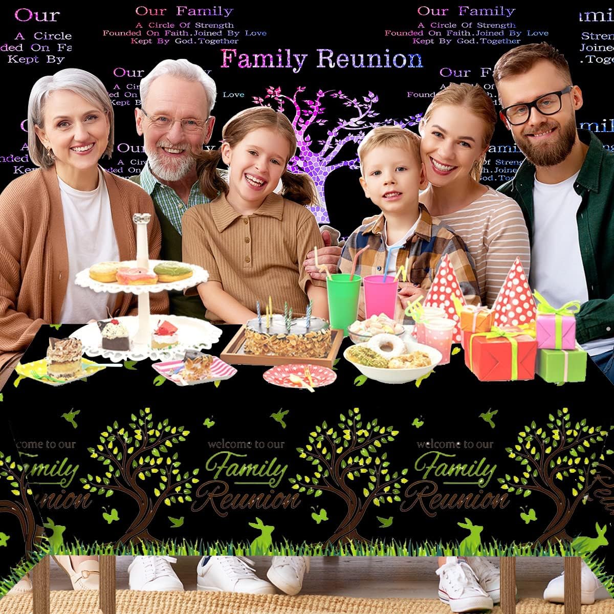 BJZSMT189 – Telón de fondo de reunión familiar de estilo morado para decoración de reunión familiar, decoración de reunión familiar, suministros de