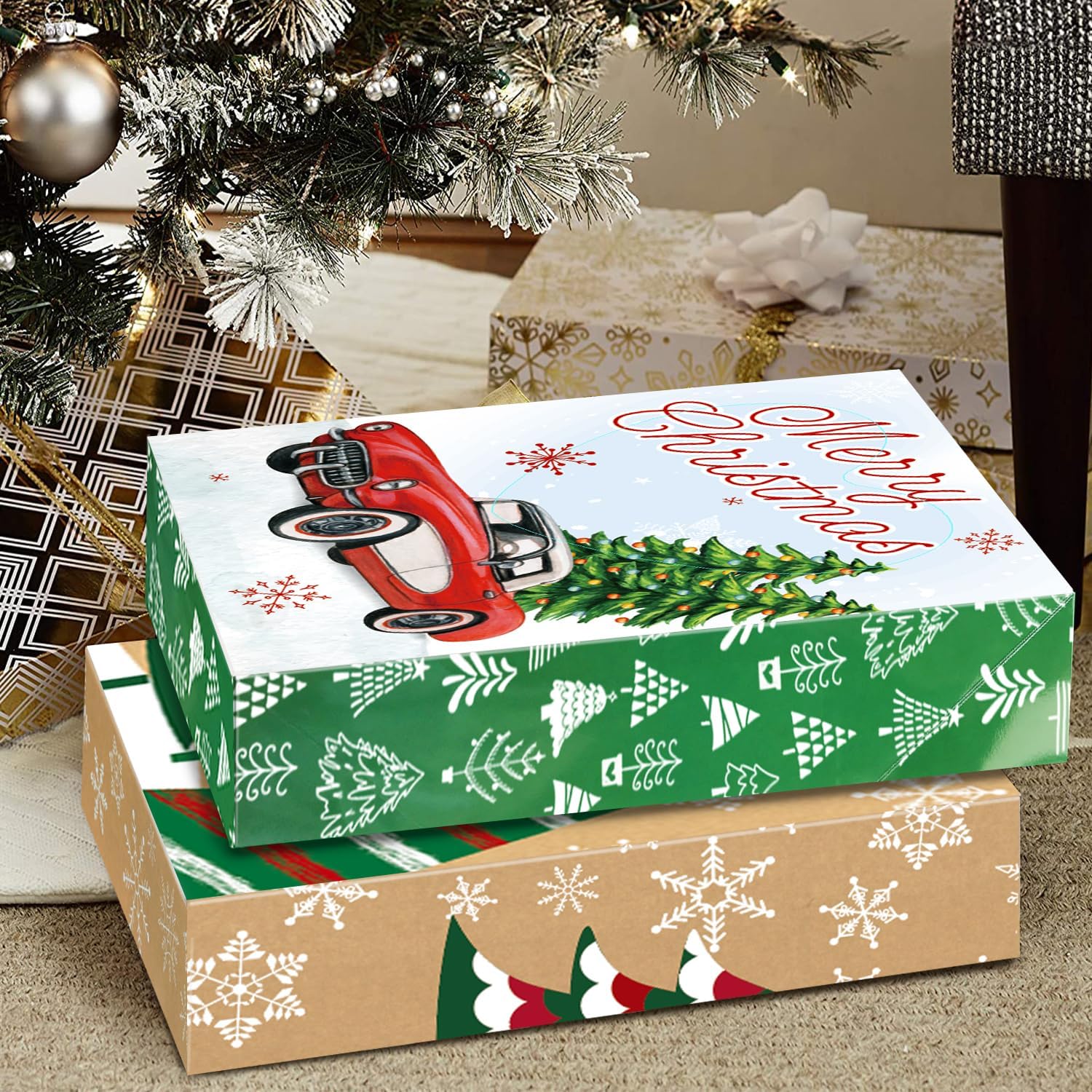12 cajas de regalo de Navidad extra grandes a granel con tapas, 12 papel de seda y 80 calcomanías de regalo de Navidad para envolver ropa de gran