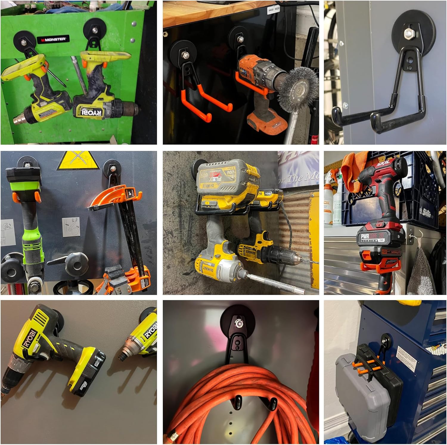 ULIBERMAGNET Organizador magnético de herramientas eléctricas, ganchos de garaje inalámbricos resistentes, manget grande y fuerte con ganchos para