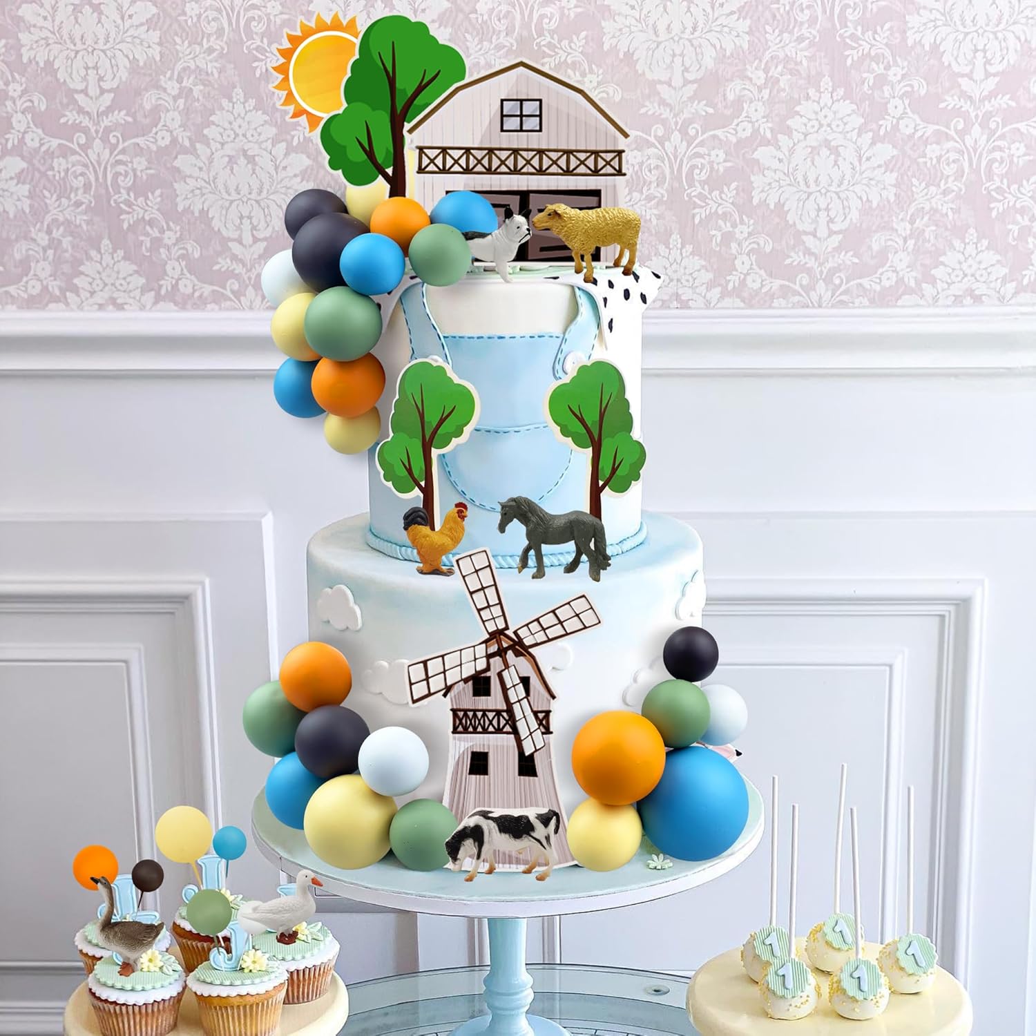 48 piezas de decoración de pasteles de cumpleaños de animales de granja, decoración de pasteles de granja para niños y niñas, animales de granja,