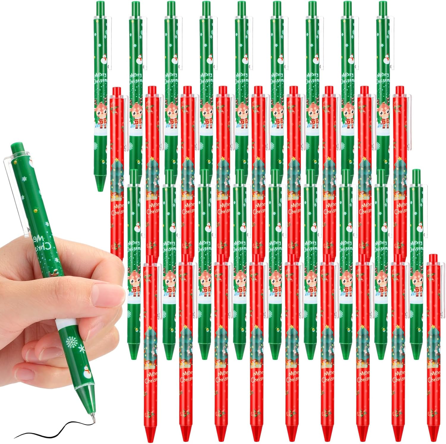 Qilery 100 bolígrafos de Navidad, regalos a granel para compañeros de trabajo, niños y adultos, bolígrafos de tinta de Navidad, regalos de Navidad,