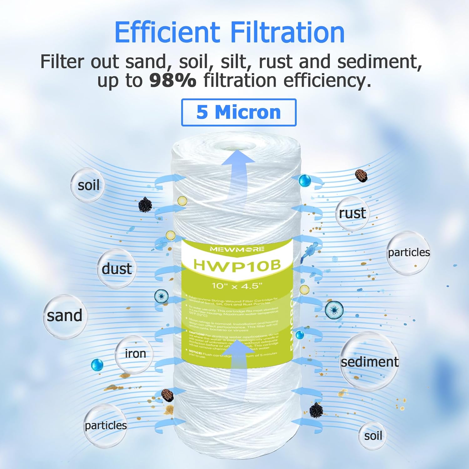 MewMore Cartucho de filtro de agua de 5 micrones para toda la casa, filtros de sedimentos para heridas de cuerda para agua de pozo, repuesto para