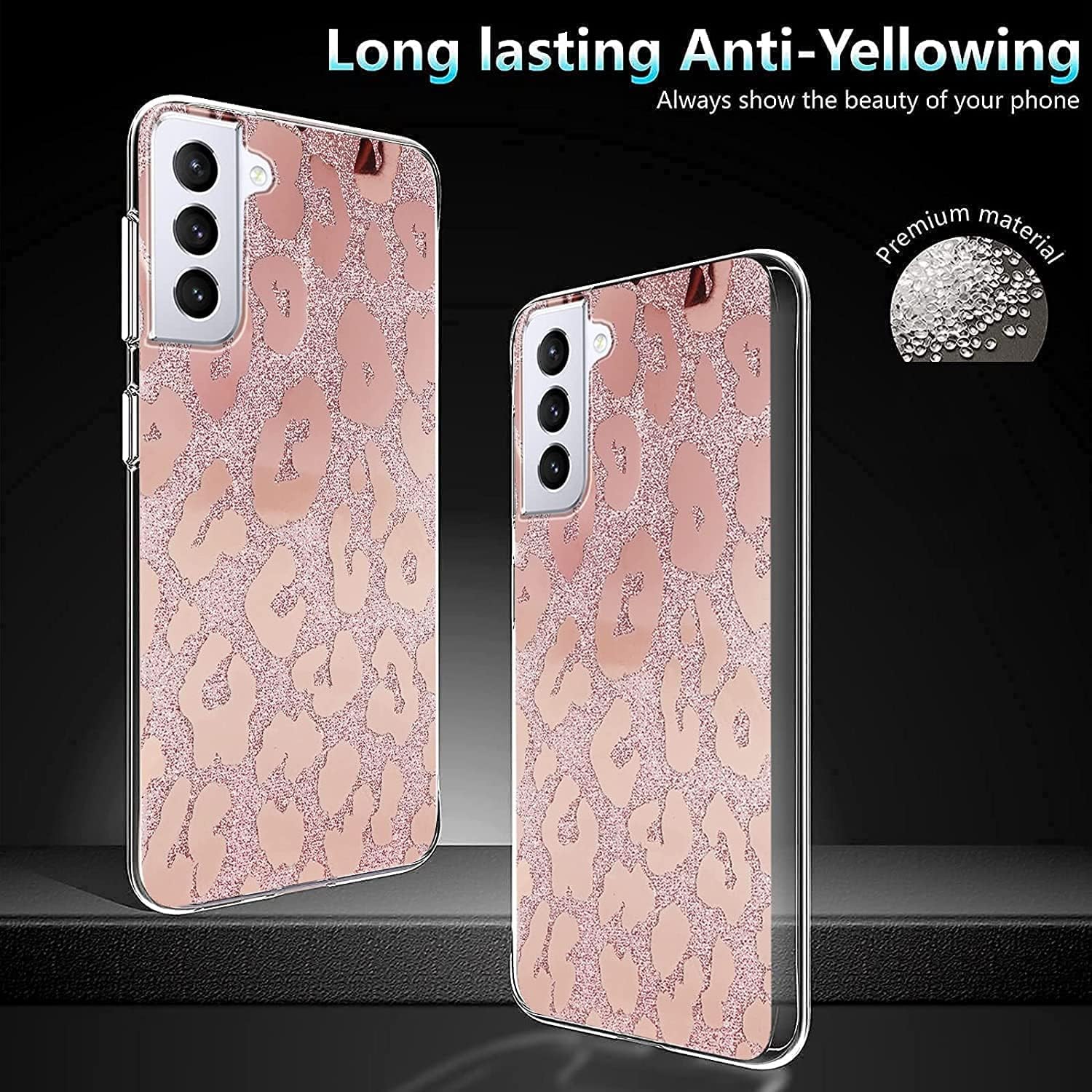 J.west Funda para Samsung Galaxy S21 FE 0.18 oz 6.4 pulgadas, diseño de lujo Saprkle Bling Glitter Leopard Print Design Soft Metallic Slim