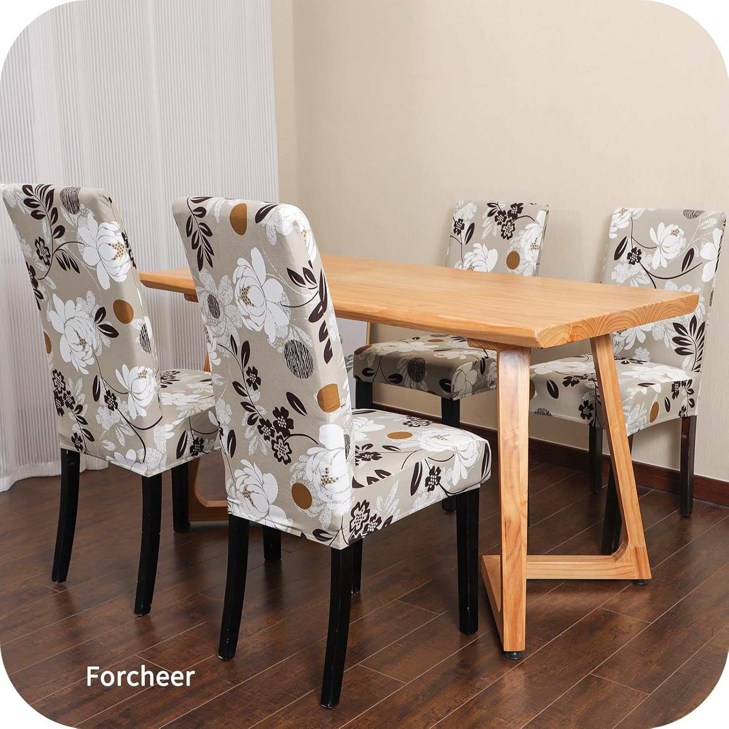 FORCHEER Juego de 2 fundas elásticas para sillas de comedor, estampadas, elásticas, lavables, extraíbles para cocina, hotel, restaurante, ceremonia,