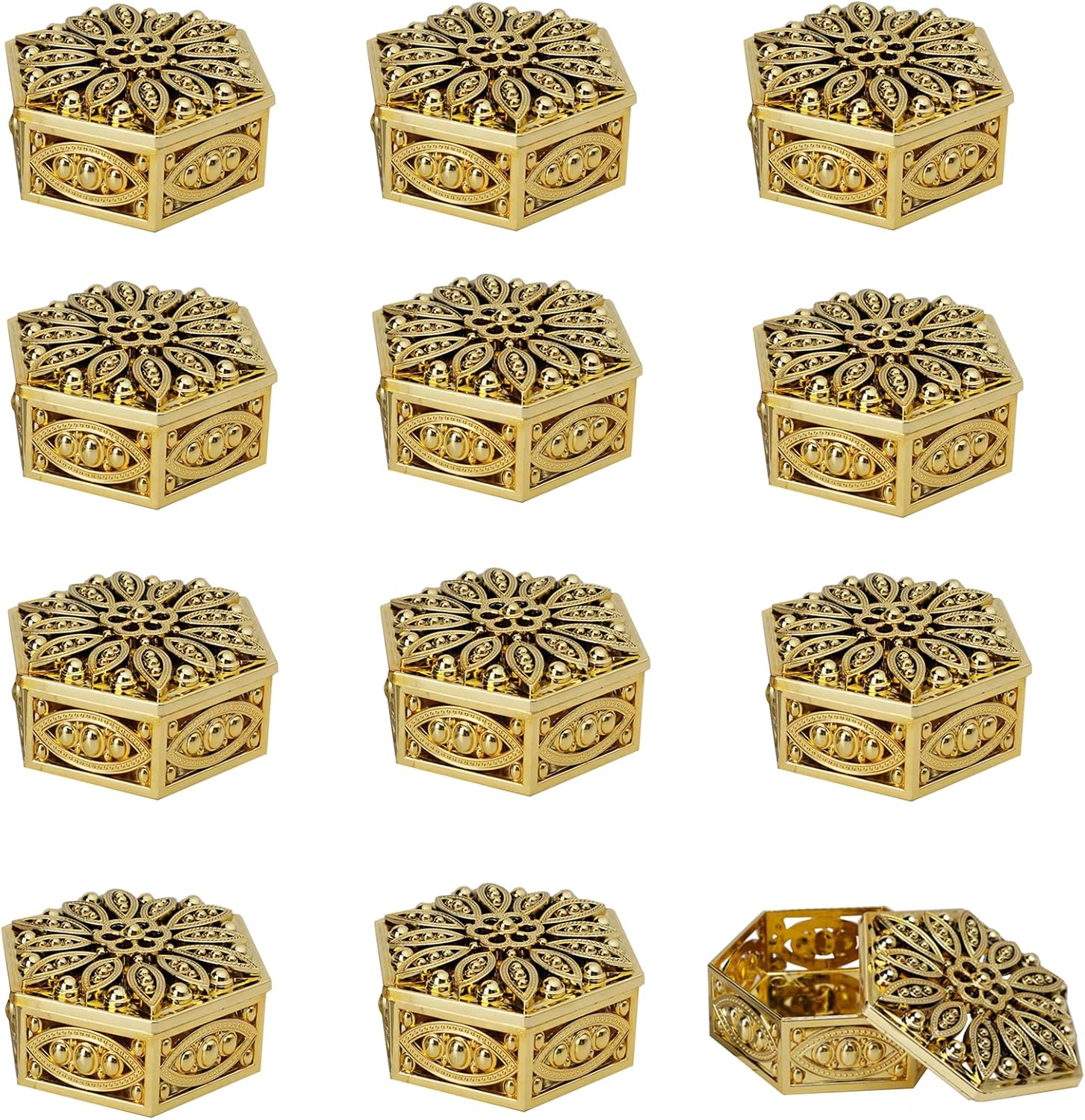 HAN SHENG 12 cajas hexagonales huecas para dulces, cajas de recuerdos de boda, cajas de almacenamiento de dulces, cajas de regalo, decoración de