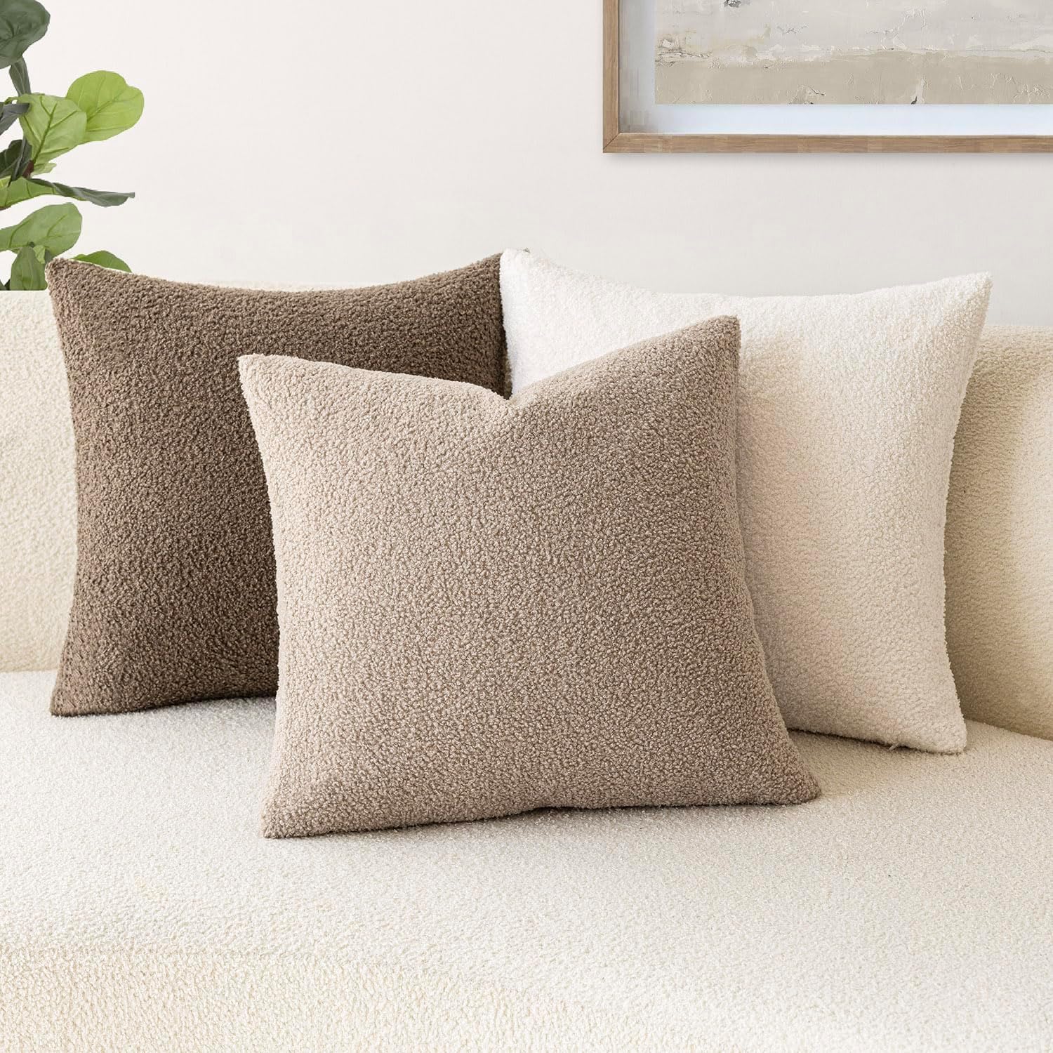 Foindtower Paquete de 2 fundas de almohada decorativas de piel sintética rizada suave y neutra con cremallera, acogedora funda de almohada esponjosa