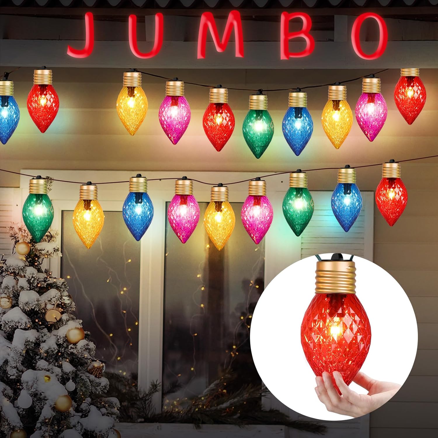 Treela 2 rollos de 20 luces LED de 13.5 pies gigantes de Navidad para exteriores, cadena de luces de Navidad gigantes para colgar de 8 pulgadas