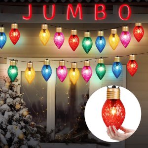 Treela 2 rollos de 20 luces LED de 13.5 pies gigantes de Navidad para exteriores, cadena de luces de Navidad gigantes para colgar de 8 pulgadas Treela 2 rollos de 20 luces LED de 13.5 pies gigantes de Navidad para exteriores, cadena de luces de Navidad gigantes para colgar de 8 pulgadas