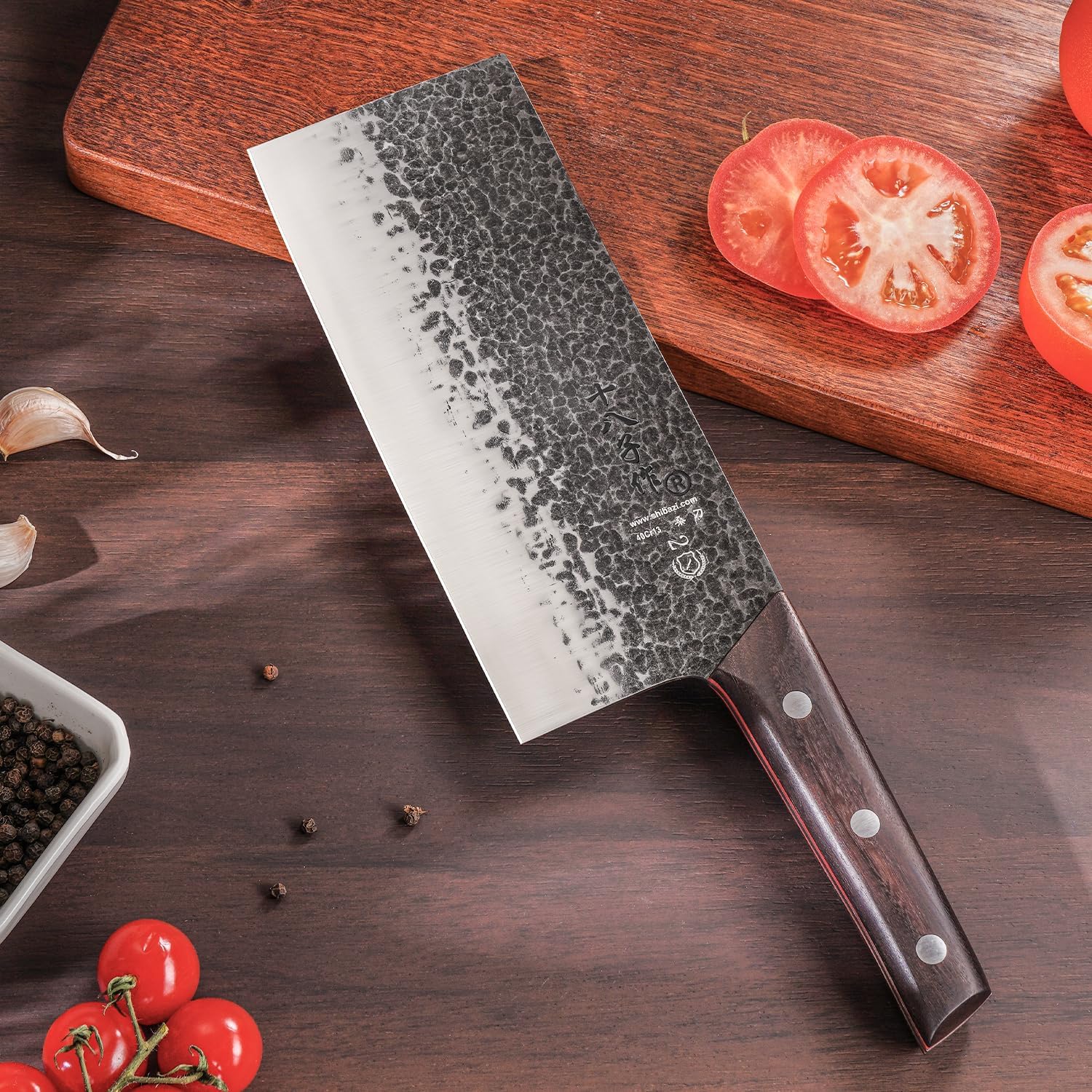 SHI BA ZI ZUO Cuchillo de chef profesional forjado de 8 pulgadas de acero de alto carbono con mango de palisandro resistente para uso diario