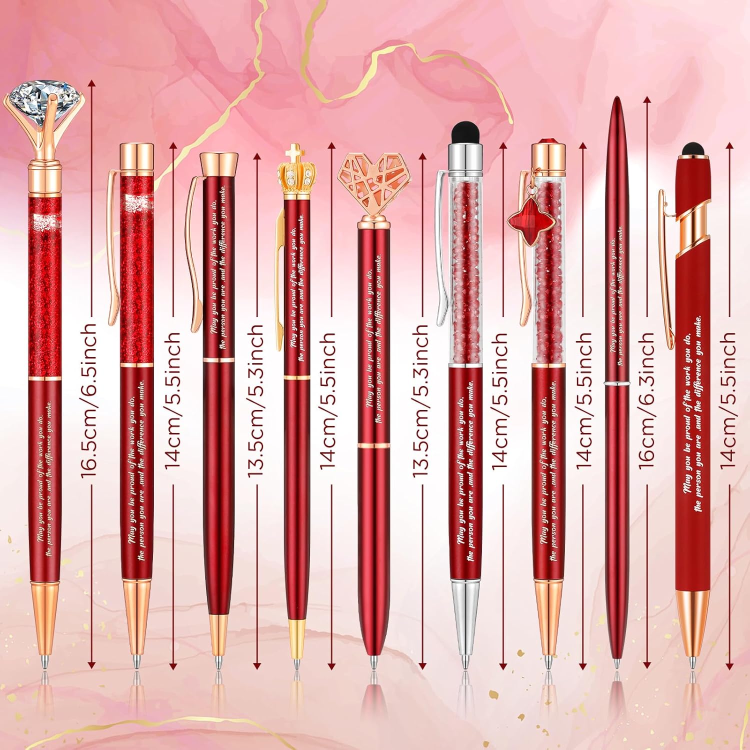 Yeaqee Juego de 9 bolígrafos de metal con diamantes de cristal motivacional para diario, tinta negra, bonitos y lindos bolígrafos kawaii, regalos de