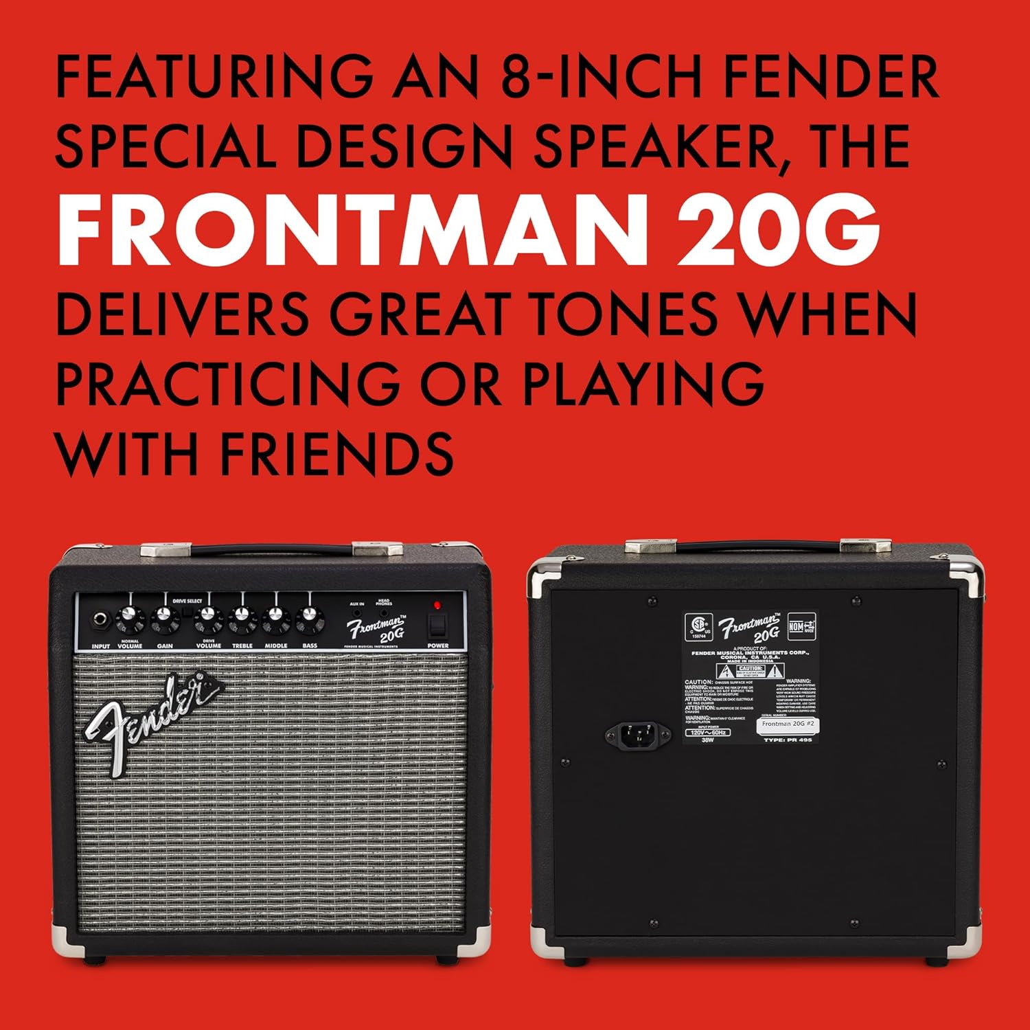Fender Frontman – Amplificador de guitarra de 20 G, 10 vatios, con 2 años de garantía de 6 pulgadas, altavoz de diseño especial Fender de 10 x 16 x