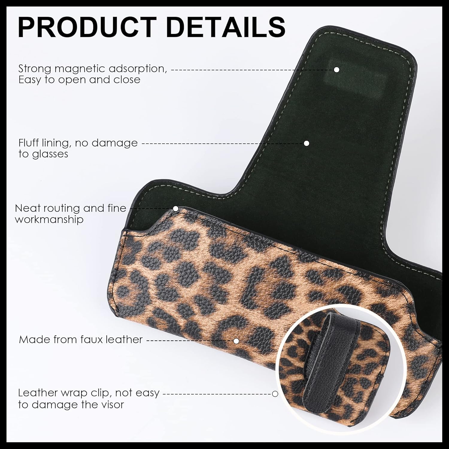 Soporte para lentes de sol para visera de automóvil, soporte de cuero para lentes de sol, soporte para gafas, estuche de almacenamiento para lentes