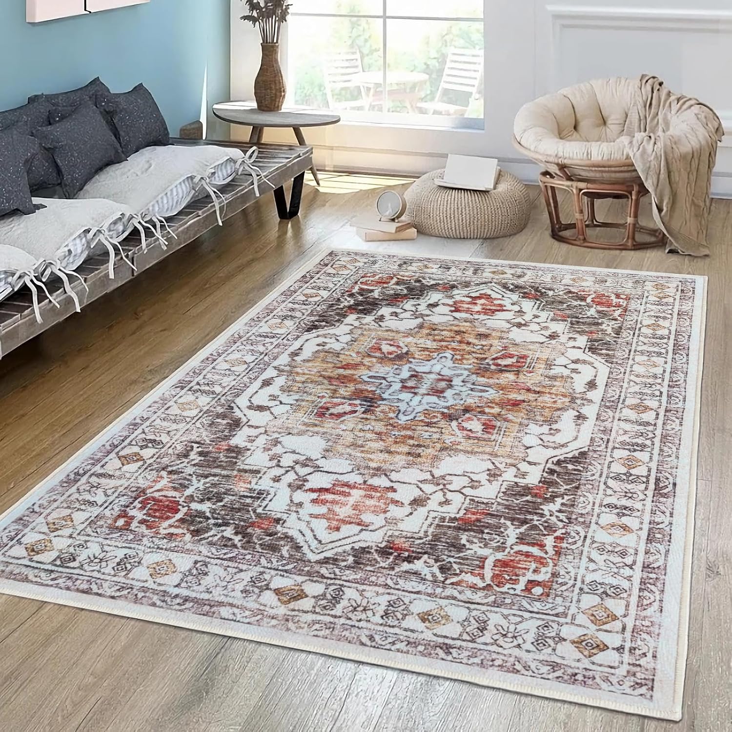 TIANLIN Alfombras de área de 5 x 7 pies para sala de estar, lana artificial suave, resistente a las manchas, lavable, antideslizante, alfombras para