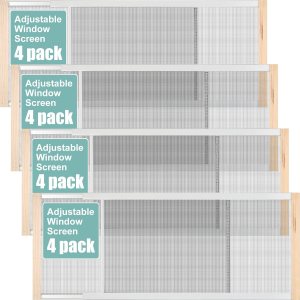 4 piezas de pantalla de ventana extensible ajustable deslizante de malla con rieles chapados en zinc y extremos de madera barnizada, pantallas de 4 piezas de pantalla de ventana extensible ajustable deslizante de malla con rieles chapados en zinc y extremos de madera barnizada, pantallas de