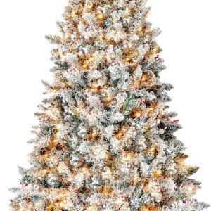 Árbol de Navidad preiluminado de 6.5 pies, árboles de Navidad artificiales con 400 luces blancas cálidas, 1100 puntas de rama, 58 bayas, decoración Árbol de Navidad preiluminado de 6.5 pies, árboles de Navidad artificiales con 400 luces blancas cálidas, 1100 puntas de rama, 58 bayas, decoración