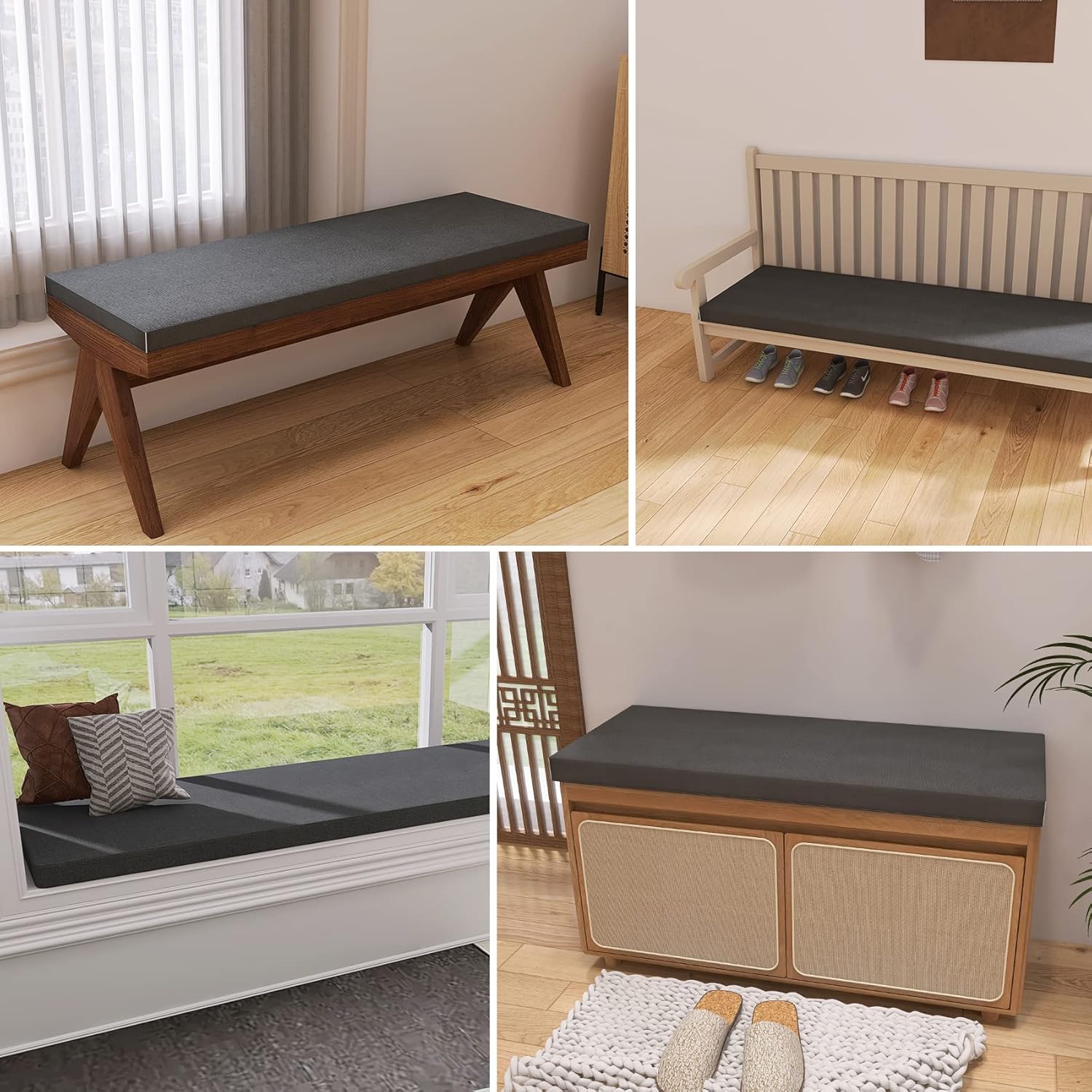 ROFIELTY Cojín de banco de 47 pulgadas, cojines de banco duraderos para muebles de interior, cojines de asiento antideslizantes para ventana de