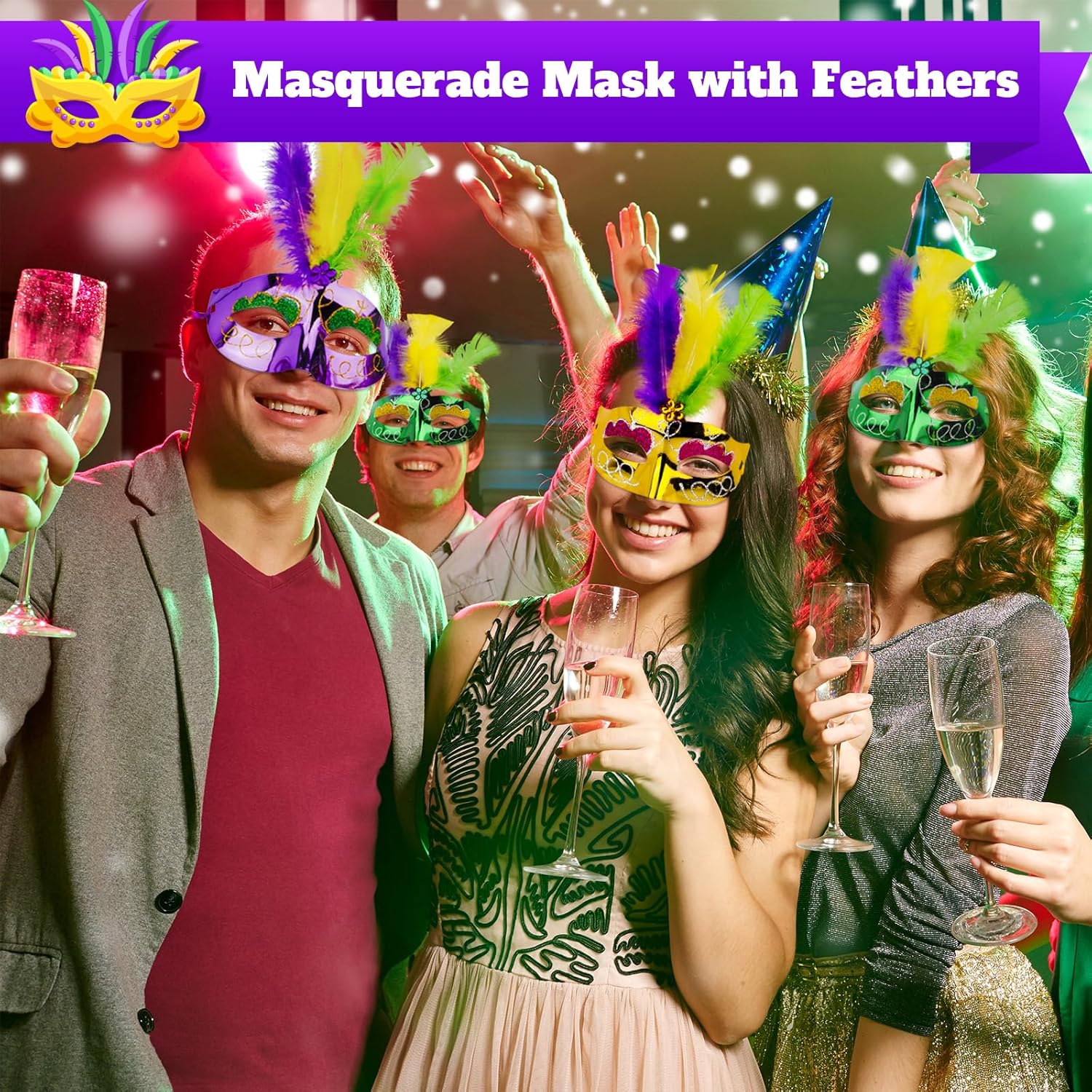 24 máscaras de Mardi Gras con plumas, máscaras para mujeres y hombres, accesorios de disfraz de Mardi Gras, suministros de recuerdos de fiesta de