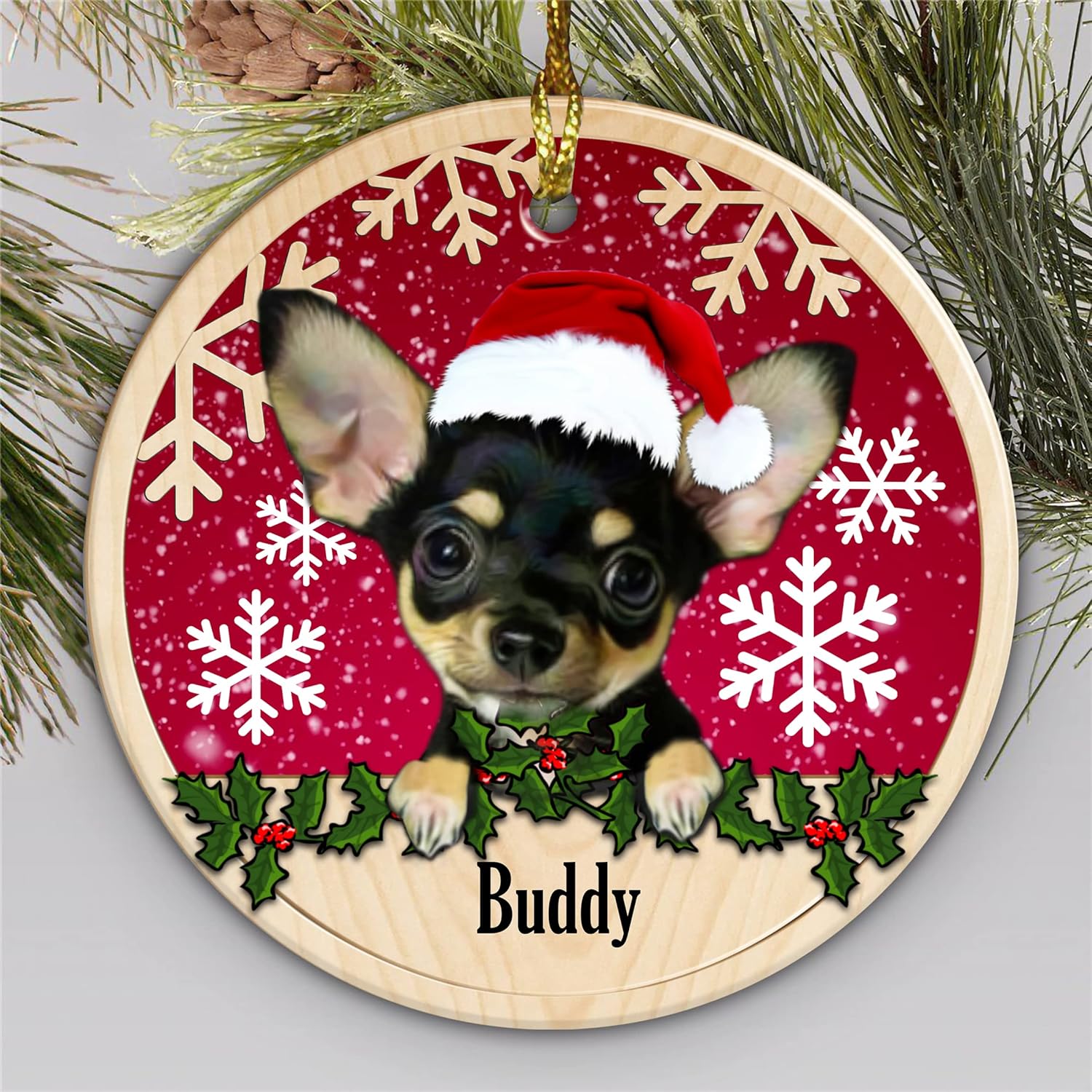 Adorno para árbol de Navidad de Chihuahua, adorno personalizado de cerámica de Chihuahua, adorno personalizable para árbol de Navidad de Chihuahua,