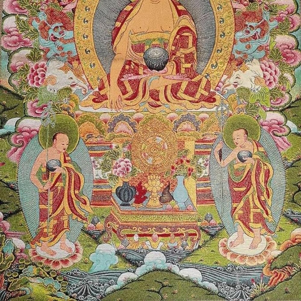 Bordado de seda tibetano Thangka budismo Sakyamuni Buddha Tangka Yoga Budista Tapiz colgante de pared Arte de pared Decoración del hogar Tapiz