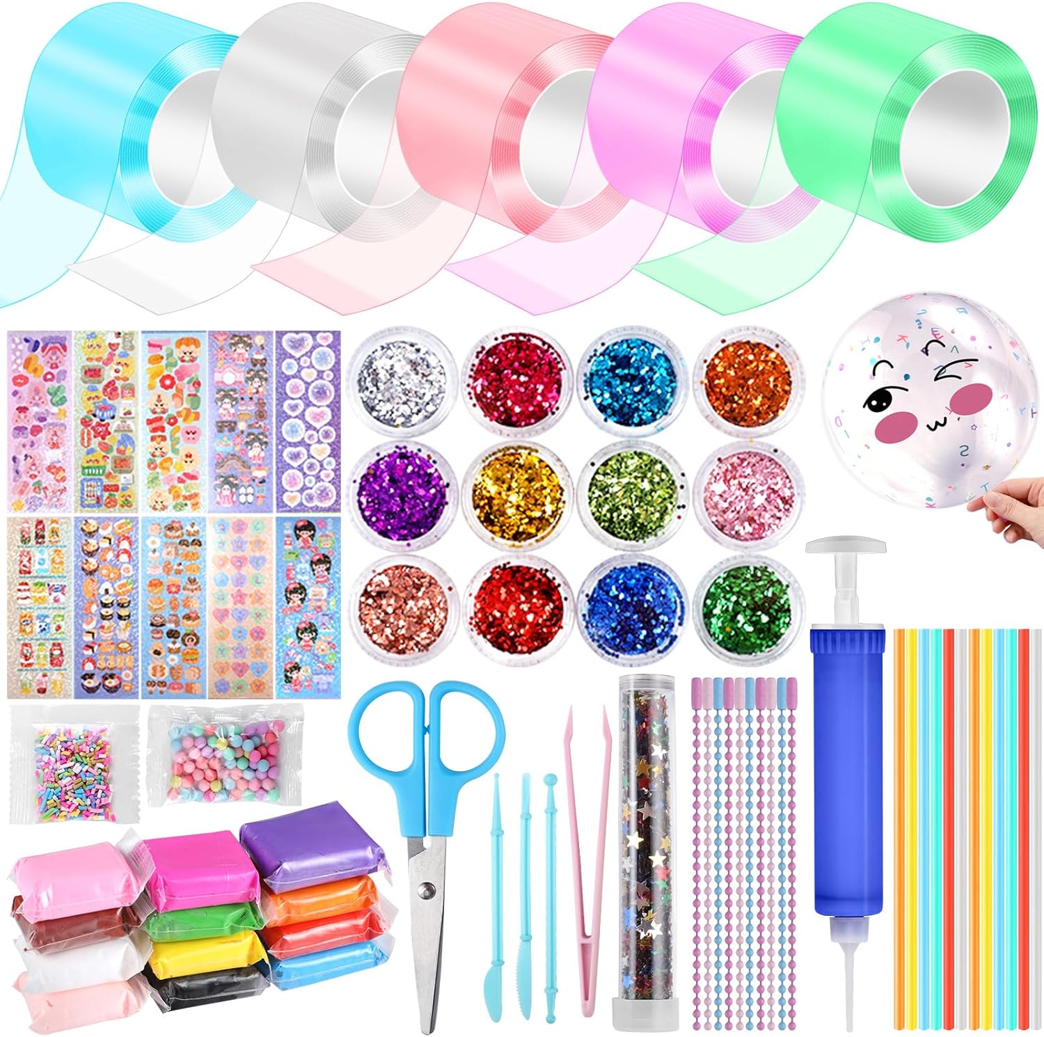 Kit de 5 unidades de nano cinta de burbujas para niños, 9.8 ft9.84 pies cada rollo de nano cinta de burbujas nano cinta nano cinta de doble cara con