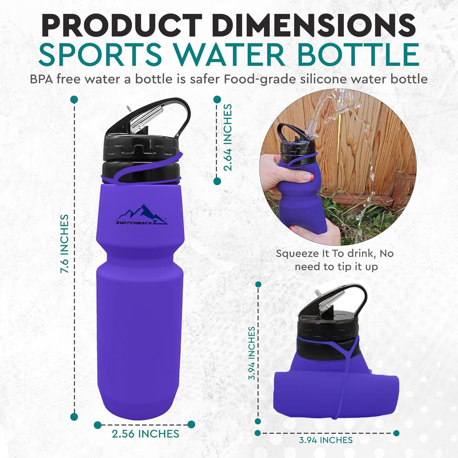 Botella de agua plegable de viaje (25 onzas), de silicona, a prueba de fugas, sin BPA, ligera, con popote plegable, botellas de agua plegables