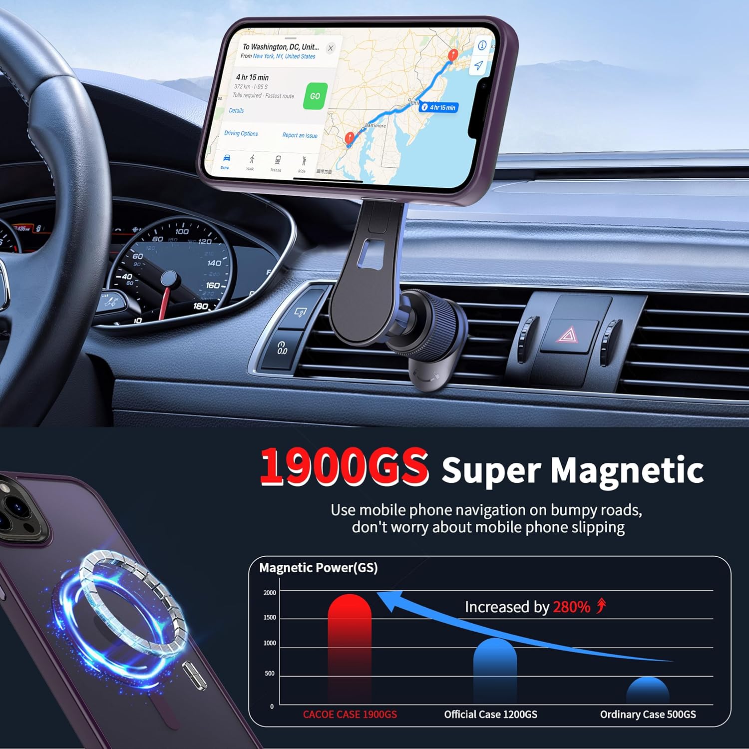 CACOE Funda magnética para iPhone 14 Pro de 6.1 pulgadas, compatible con MagSafe y soporte magnético para teléfono de automóvil, funda delgada de