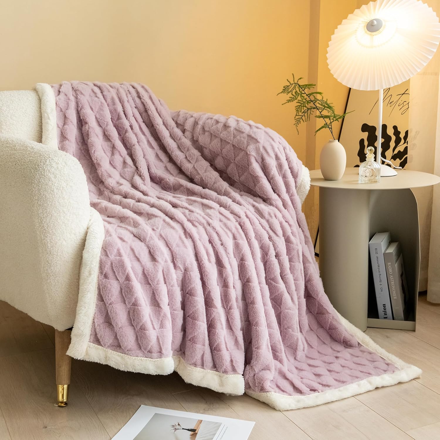 Manta de lujo de piel sintética, acogedora manta de felpa de forro polar, manta Sherpa lanuda y mullida para decoración del sofá del hogar (40 x 60