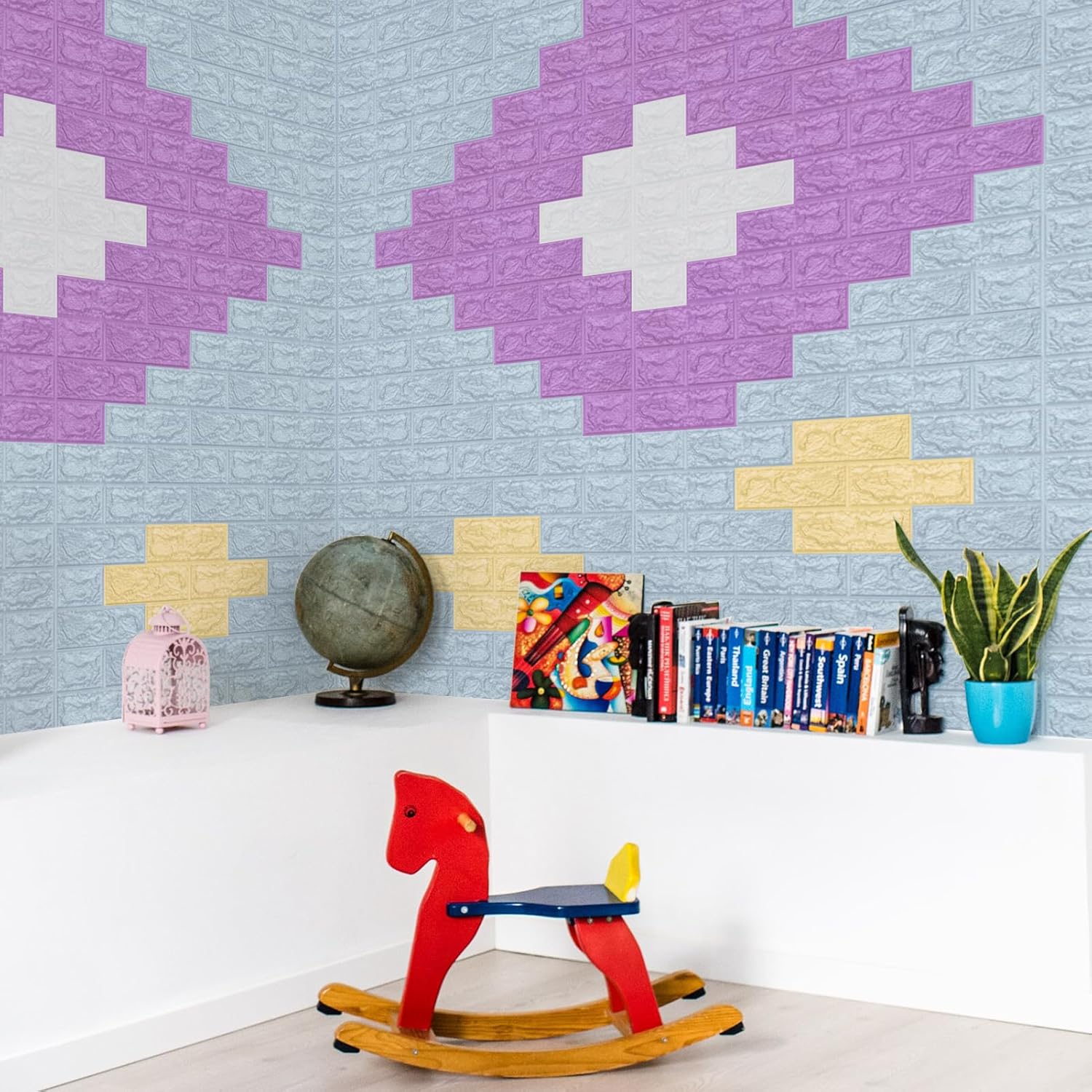 Art3d Paneles de pared de ladrillo de espuma autoadhesivos 3D de 29 pies cuadrados, color azul (paquete de 5)