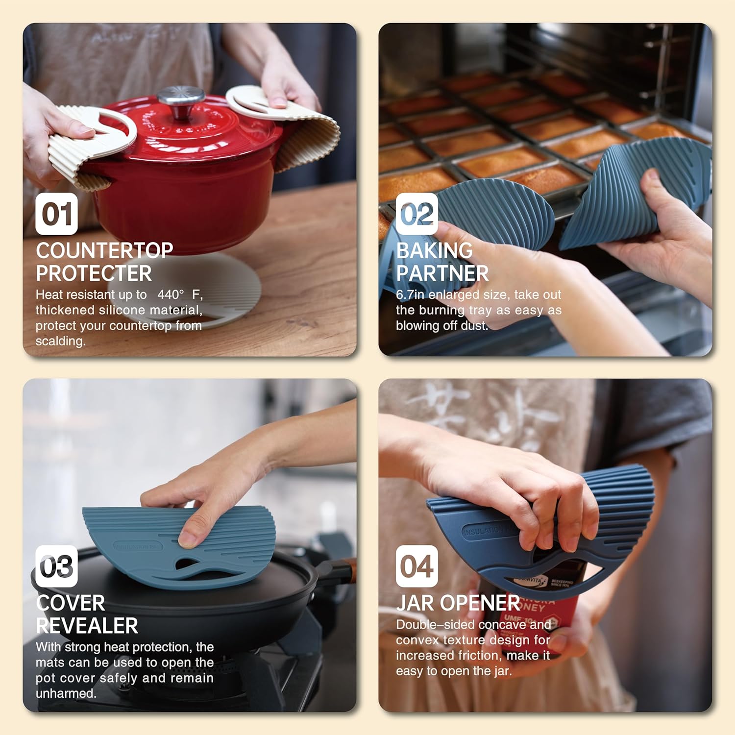 Salvamanteles de silicona para platos calientes, salvamanteles resistentes al calor para ollas y sartenes calientes, almohadillas calientes