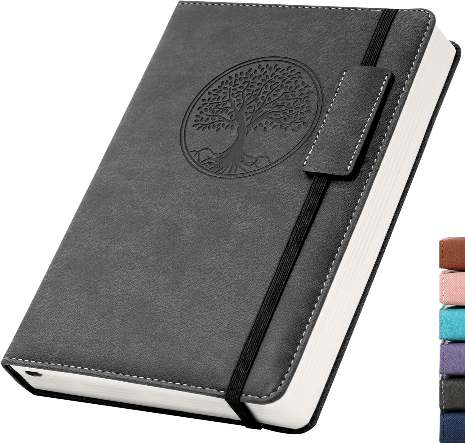 CAGIE Cuadernos con forro de cuero para el trabajo, diario del árbol de la vida para escribir, cuaderno de rayas universitarias con 256 páginas, 5.7