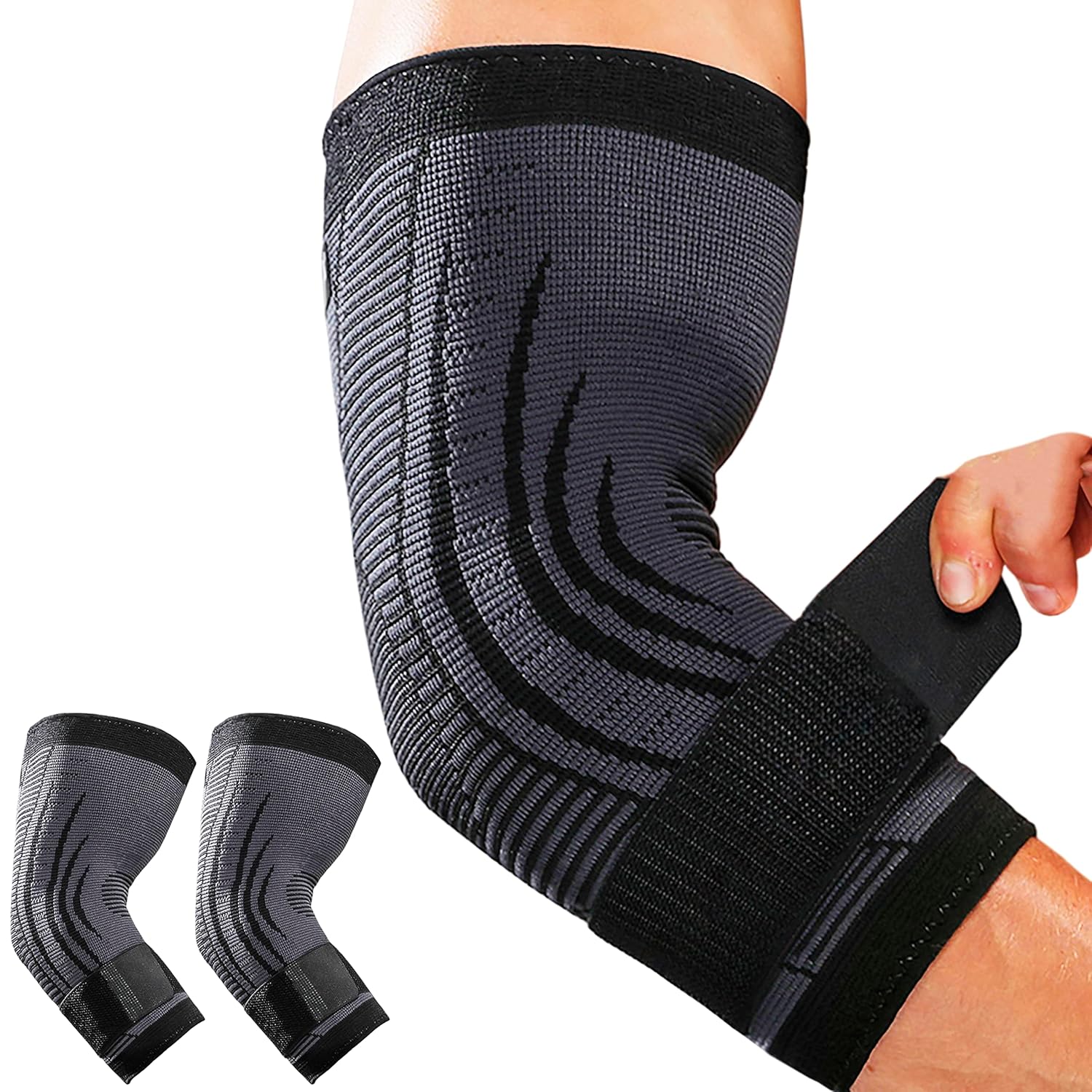 HiRui Paquete de 2 coderas para hombres y mujeres, coderas de compresión con correas ajustables, codo de tenis, tratamiento de codo de golfista,