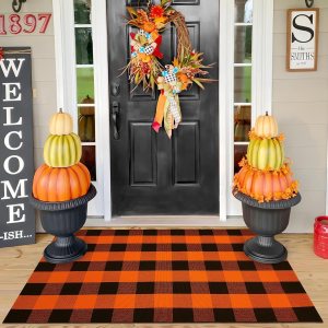 EARTHALL – Tapete de lana cuadriculada lavable de 3 x 5 pies tapete de algodón tejido a mano reversible y plegable con diseño a cuadros para colocar EARTHALL – Tapete de lana cuadriculada lavable de 3 x 5 pies tapete de algodón tejido a mano reversible y plegable con diseño a cuadros para colocar