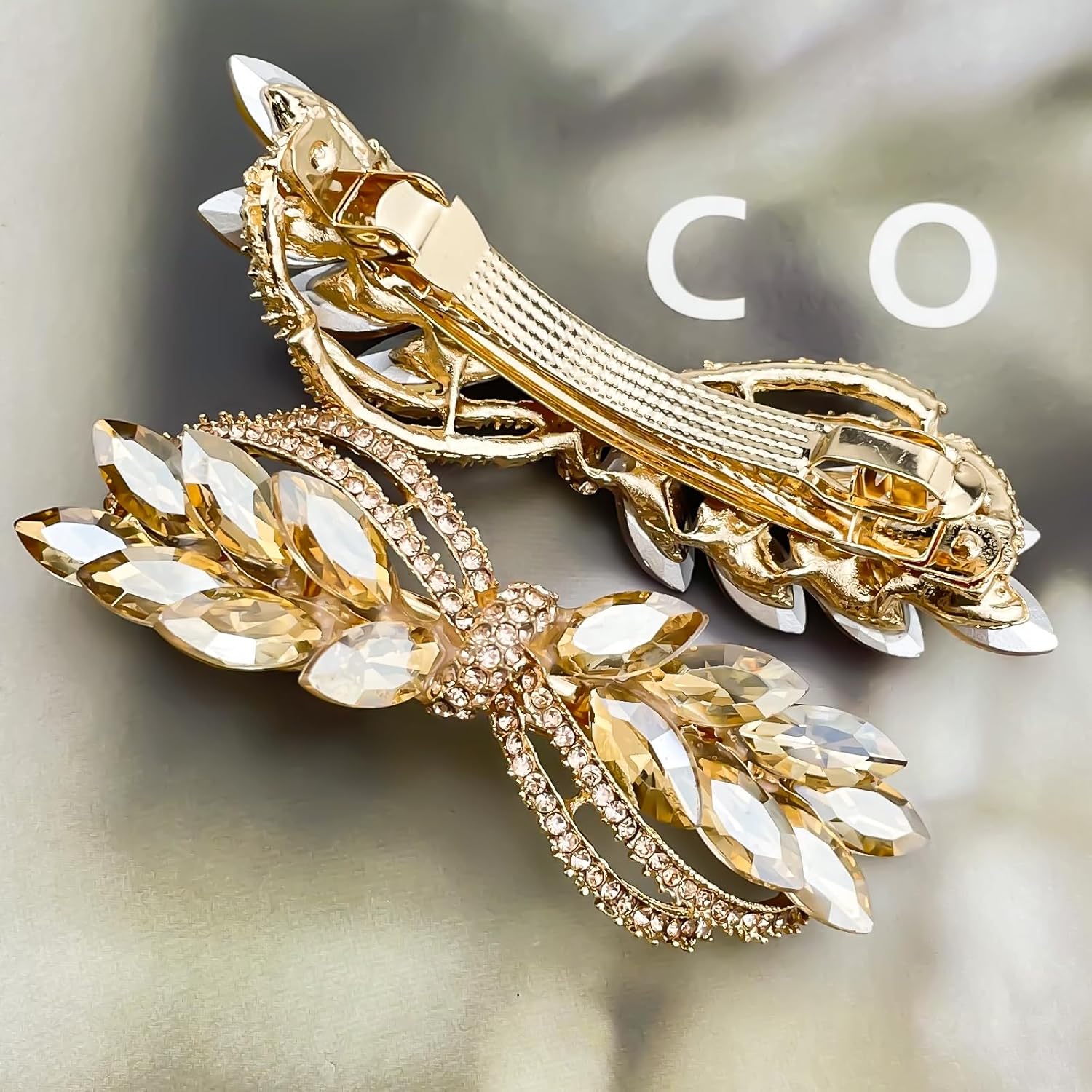 2 pinzas para el cabello de novia con diamantes de imitación dorados, pasadores de pelo de cristal brillante, horquillas francesas, accesorios