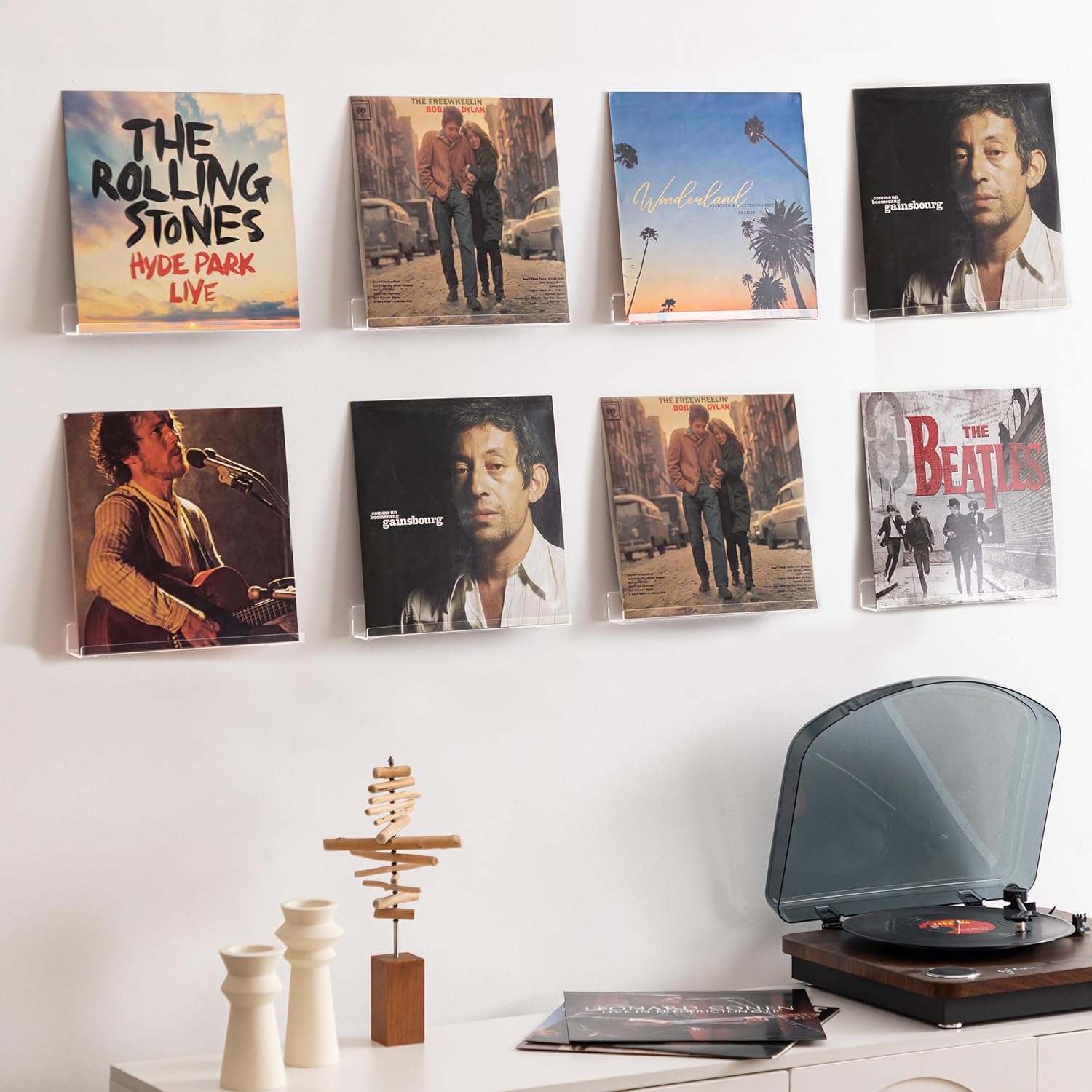 HBlife Paquete de 8 estantes de vinilo para montaje en pared, soporte para discos de acrílico transparente de 12 pulgadas, estantes de exhibición de