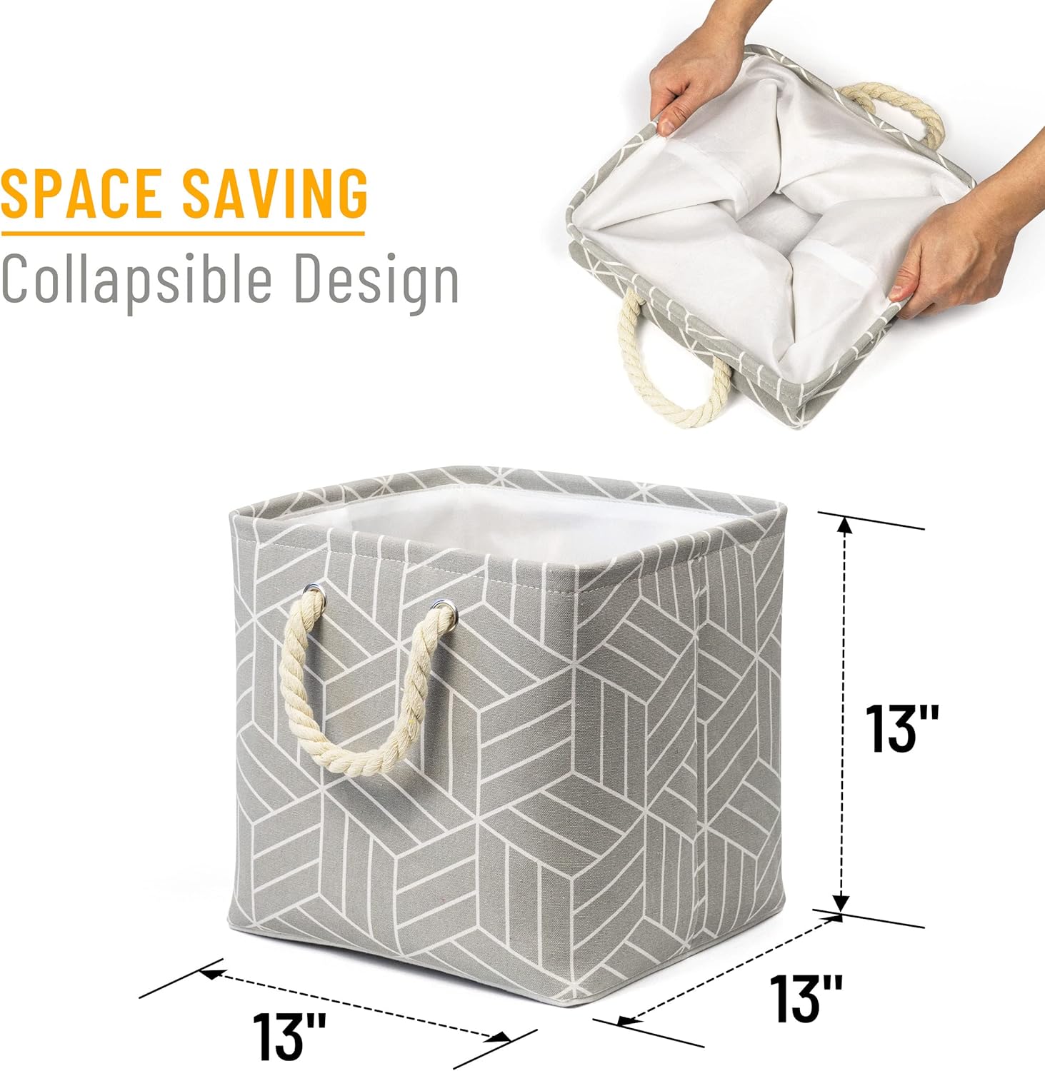 3 cestas de almacenamiento plegables de 36 litros, cubos de tela, caja cuadrada para estantes, organizador de recibos, rectangular, lona con asas