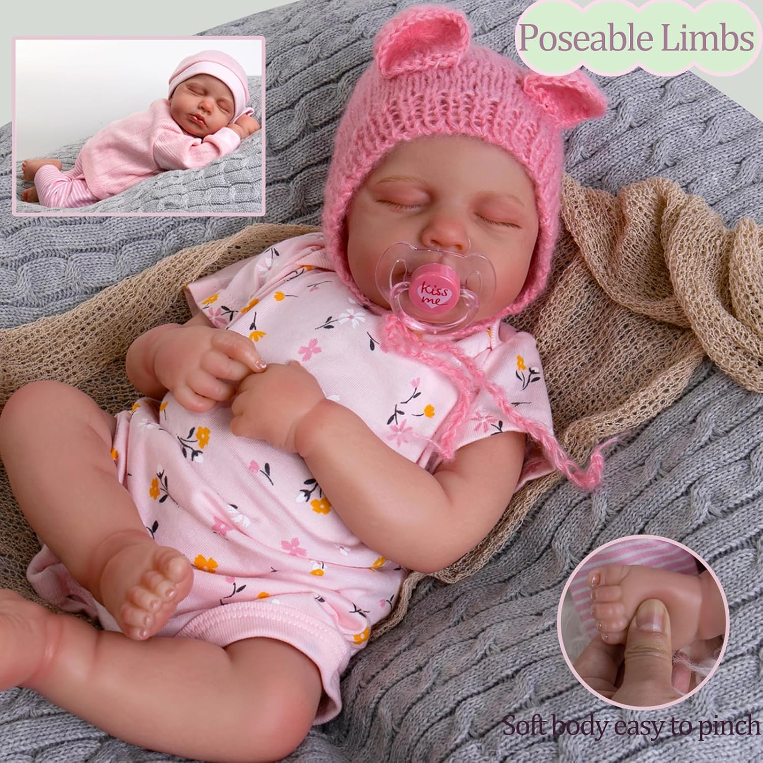 Aori Muñecas de bebé Reborn realistas, de 20 pulgadas, muñeca recién nacida realista con kit de alimentación, regalo para niños a partir de 3 años