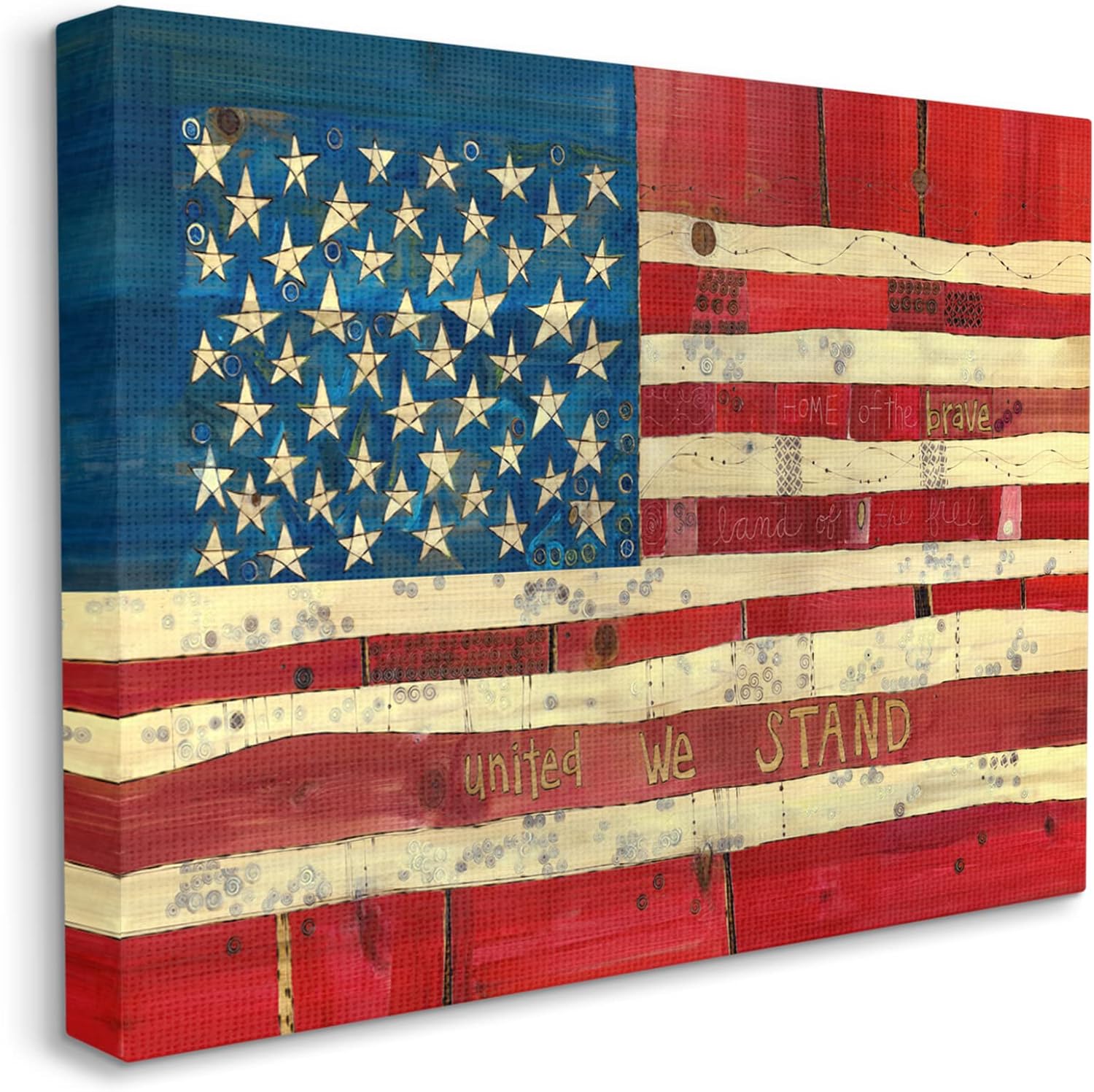 Stupell Industries United We Stand Independence Day – Bandera estadounidense festiva con diseño de Stephanie Burgess